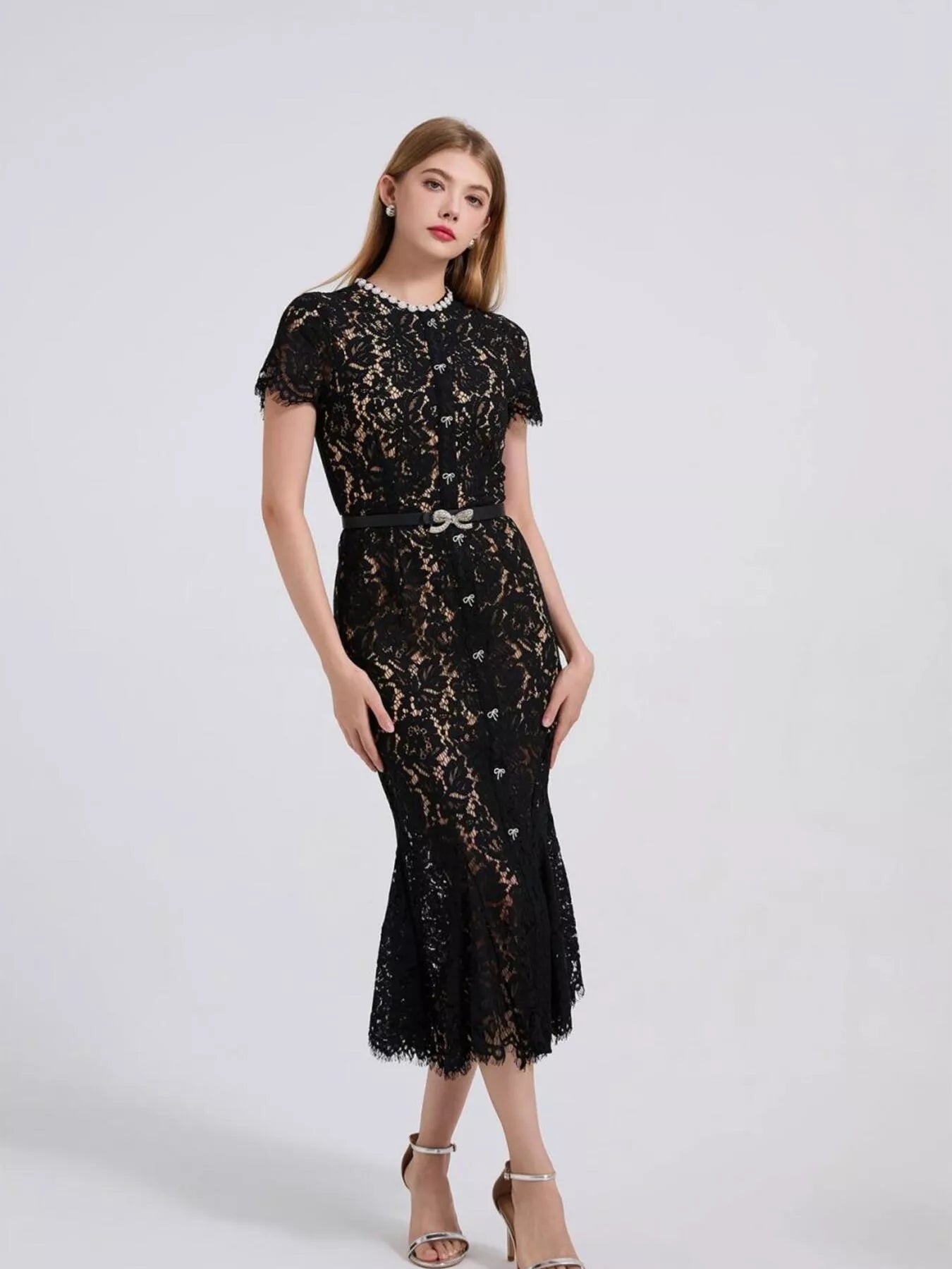 Lace Short Sleeve Mermaid Dress