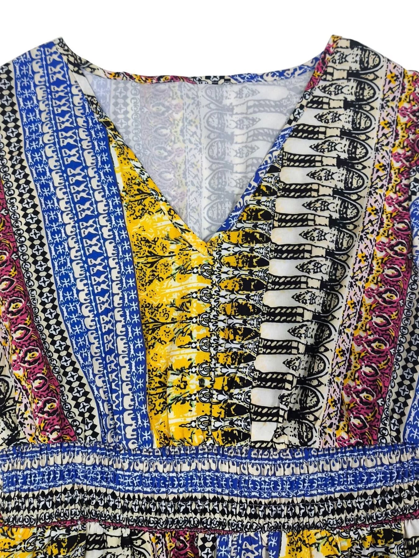 Boho Print Ruffle Sleeve Slit Dress
