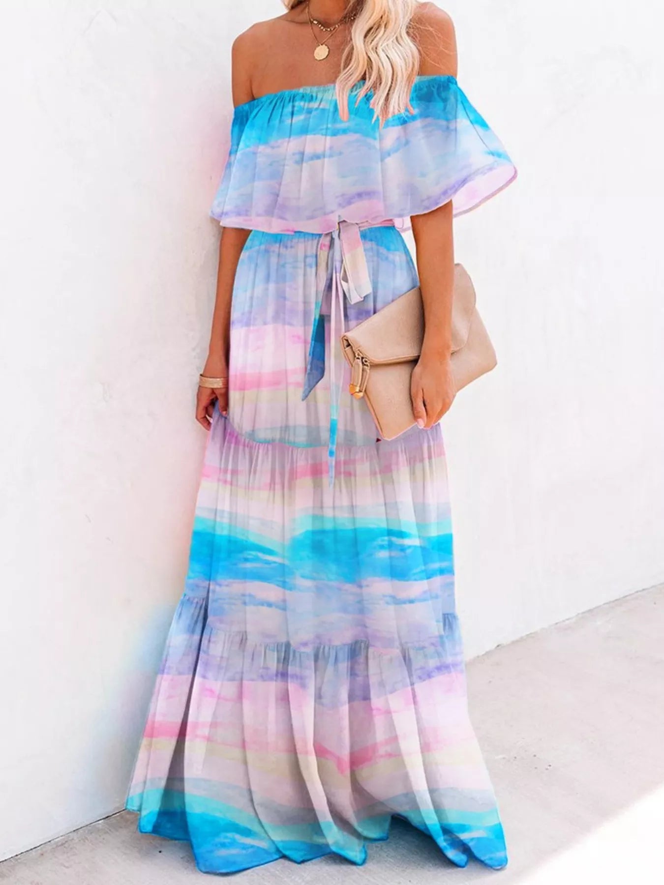 Full Size Off-Shoulder Tiered Maxi Dress Plus Size