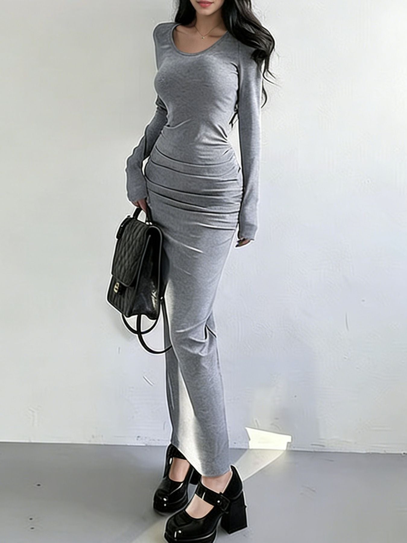 Slit Long Sleeve Bodycon Maxi Dress