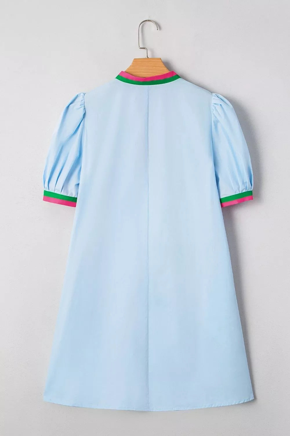 Puff Sleeve Mini Dress with Contrast Trim
