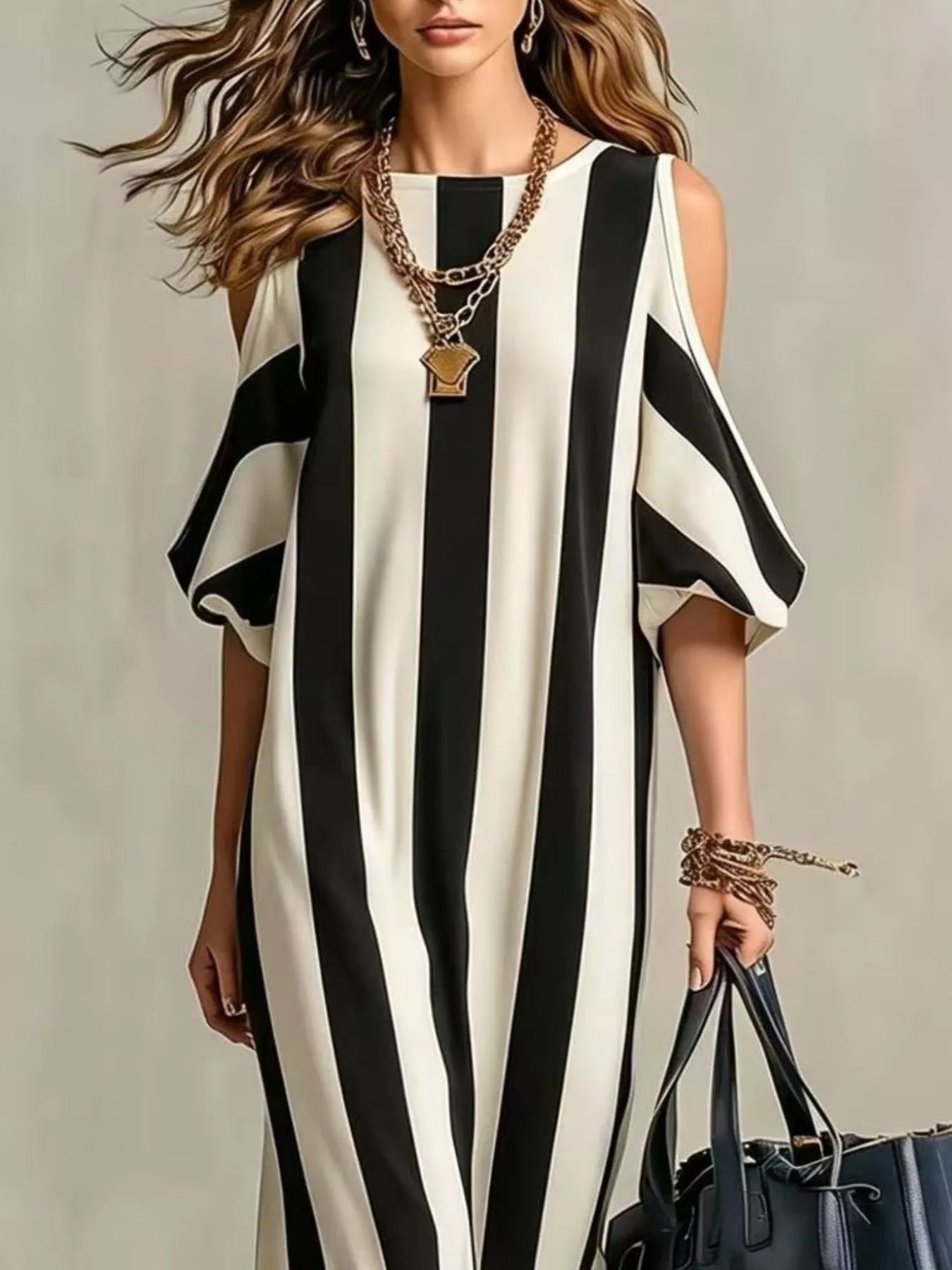 Striped Cold Shoulder Maxi Dress