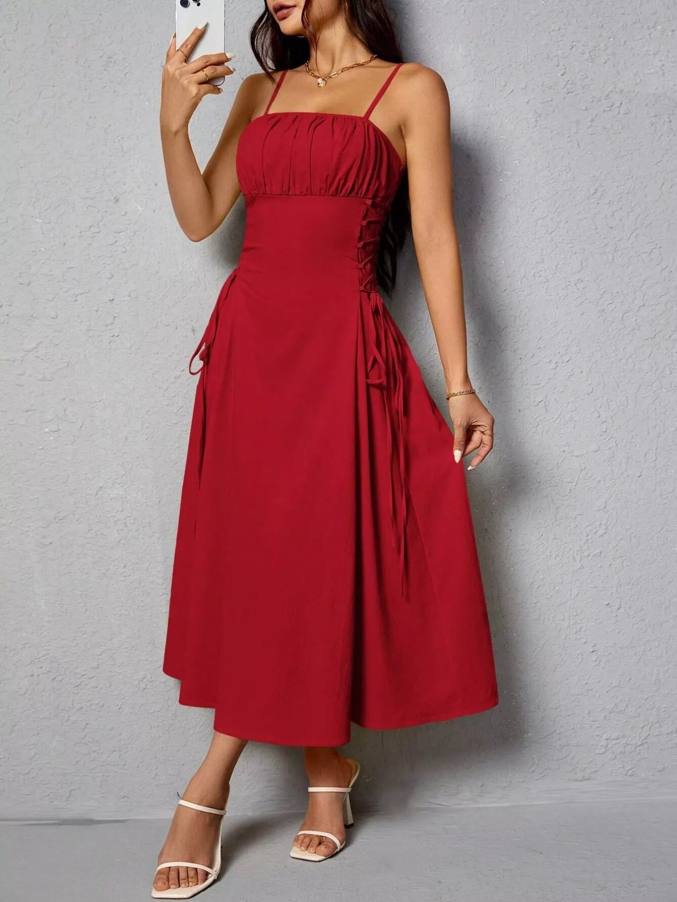 Lace-Up Side A-Line Cami Dress