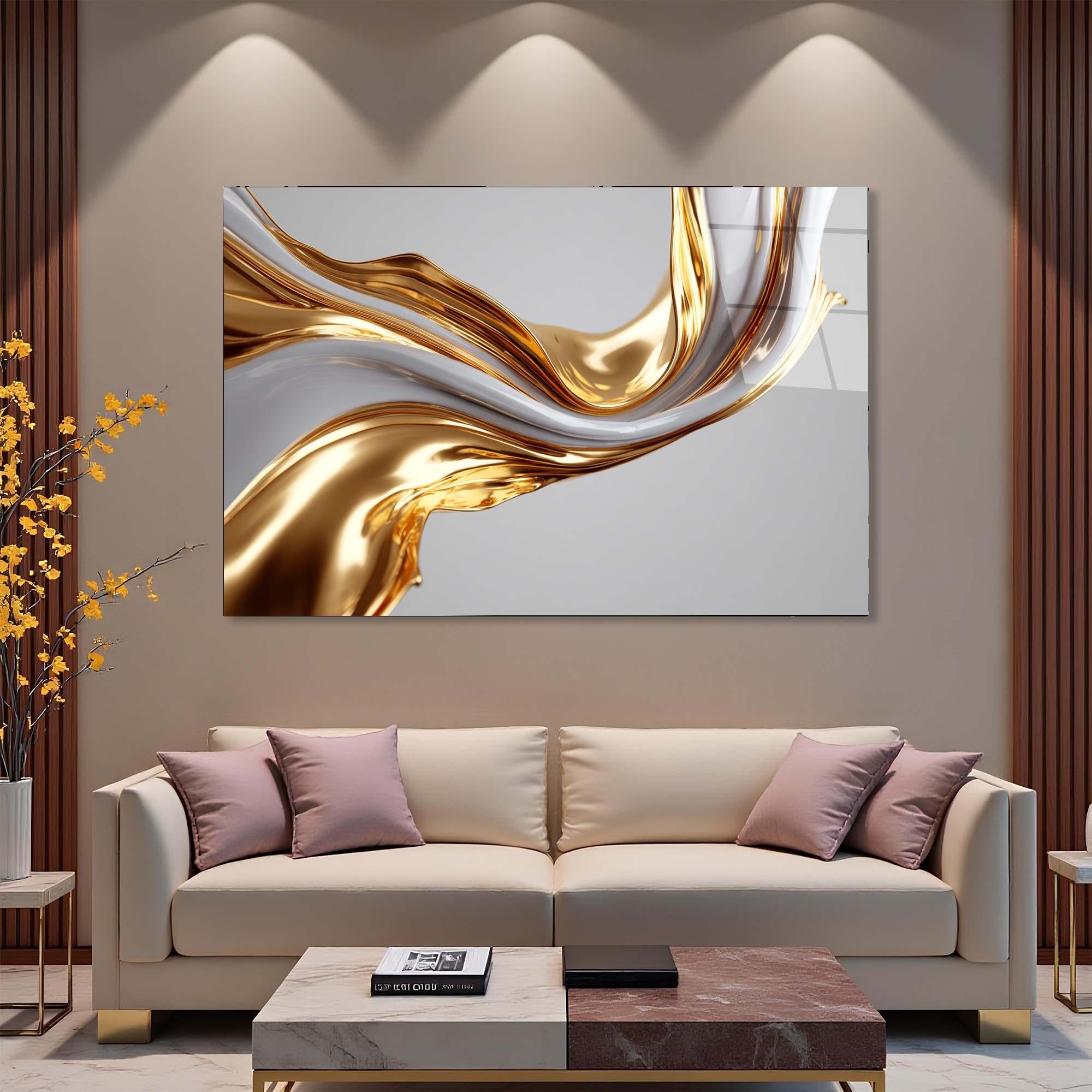 Gold & Ivory Abstract Glass Wall Art | Modern Luxury Decor