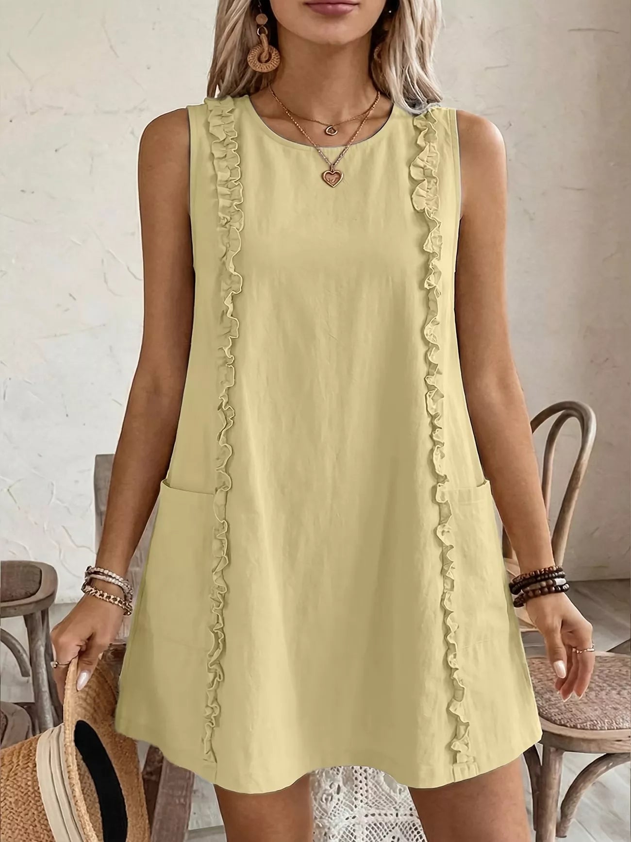 Frill Sleeveless Round Neck Dress