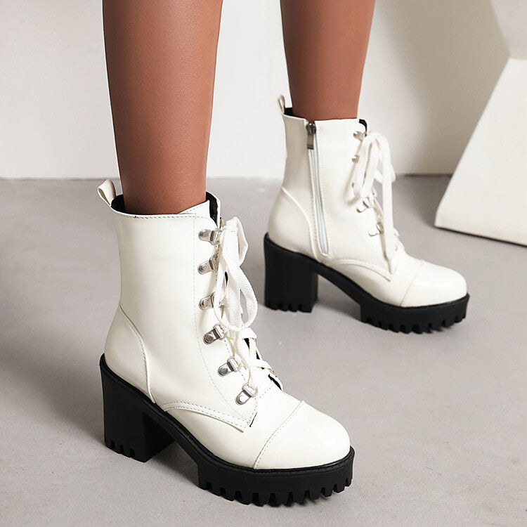 Patent Leather Chunky-heel Riding Boots With A Thick Sole Front