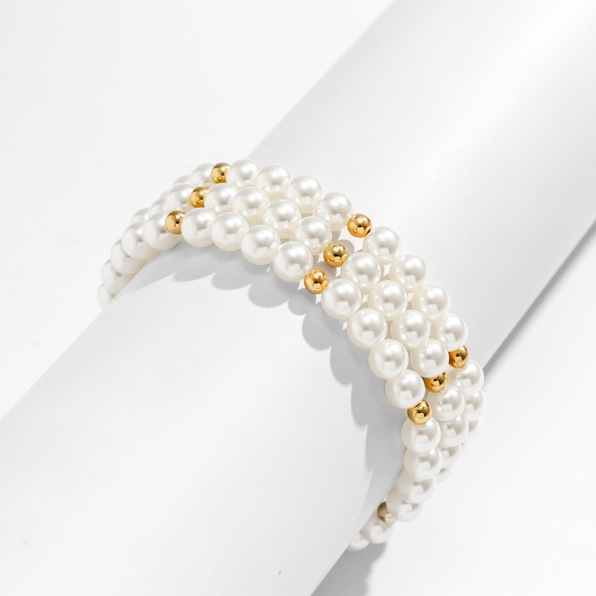 Contrast color round beads geometric handmade multi-layer imitation pearl beaded anklet