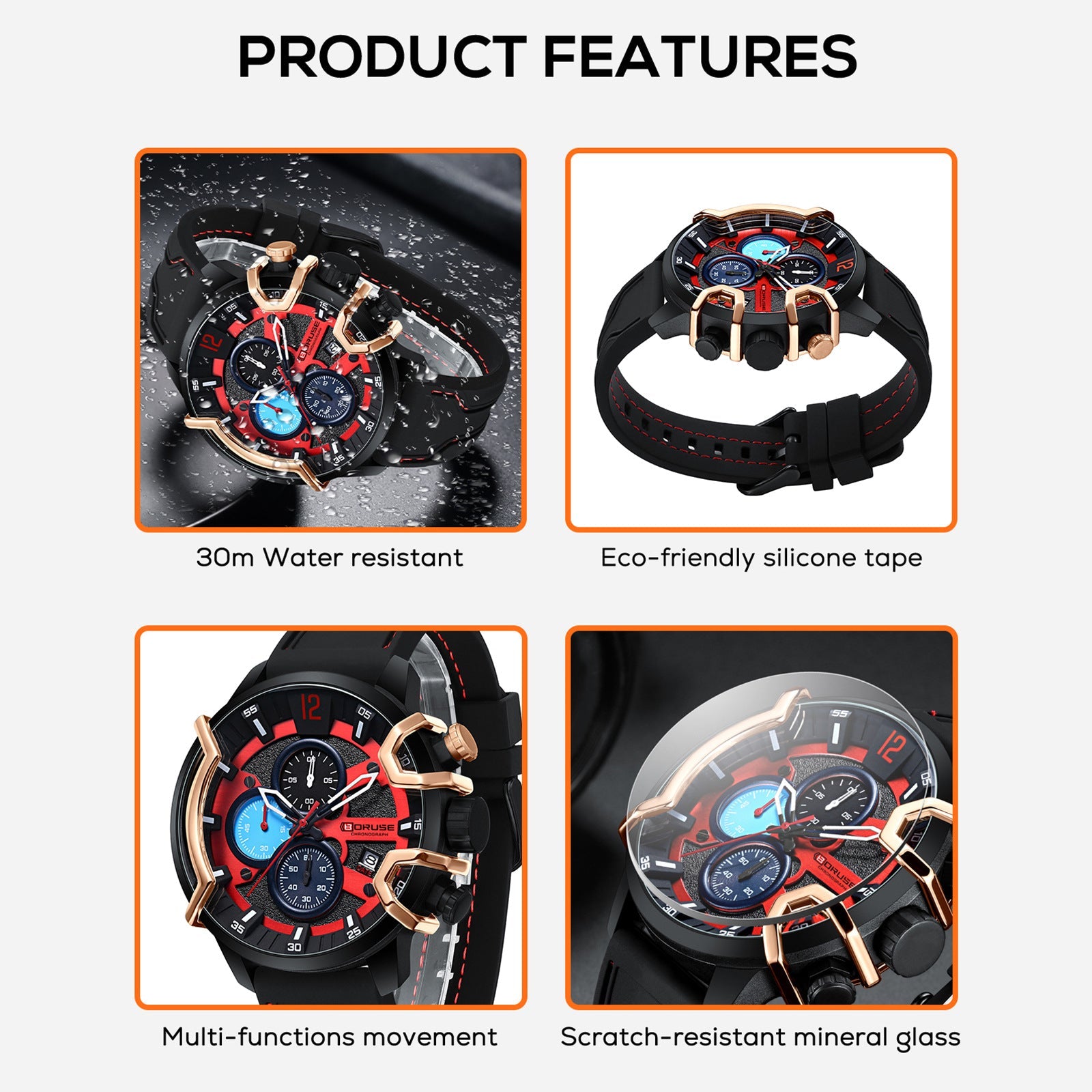 Multifunctional Waterproof Mens Luminous Quartz Watch