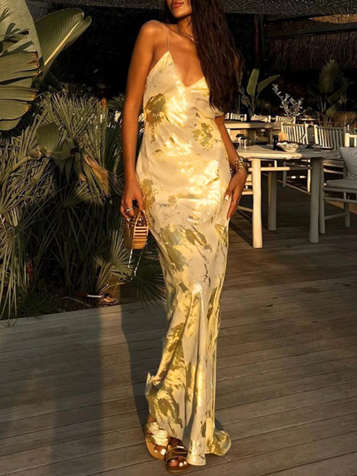 Backless V-Neck Maxi Dress