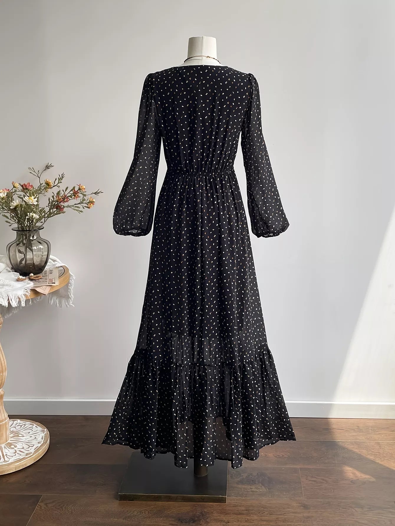 Plus Size Floral Embroidered Polka Dot Maxi Dress