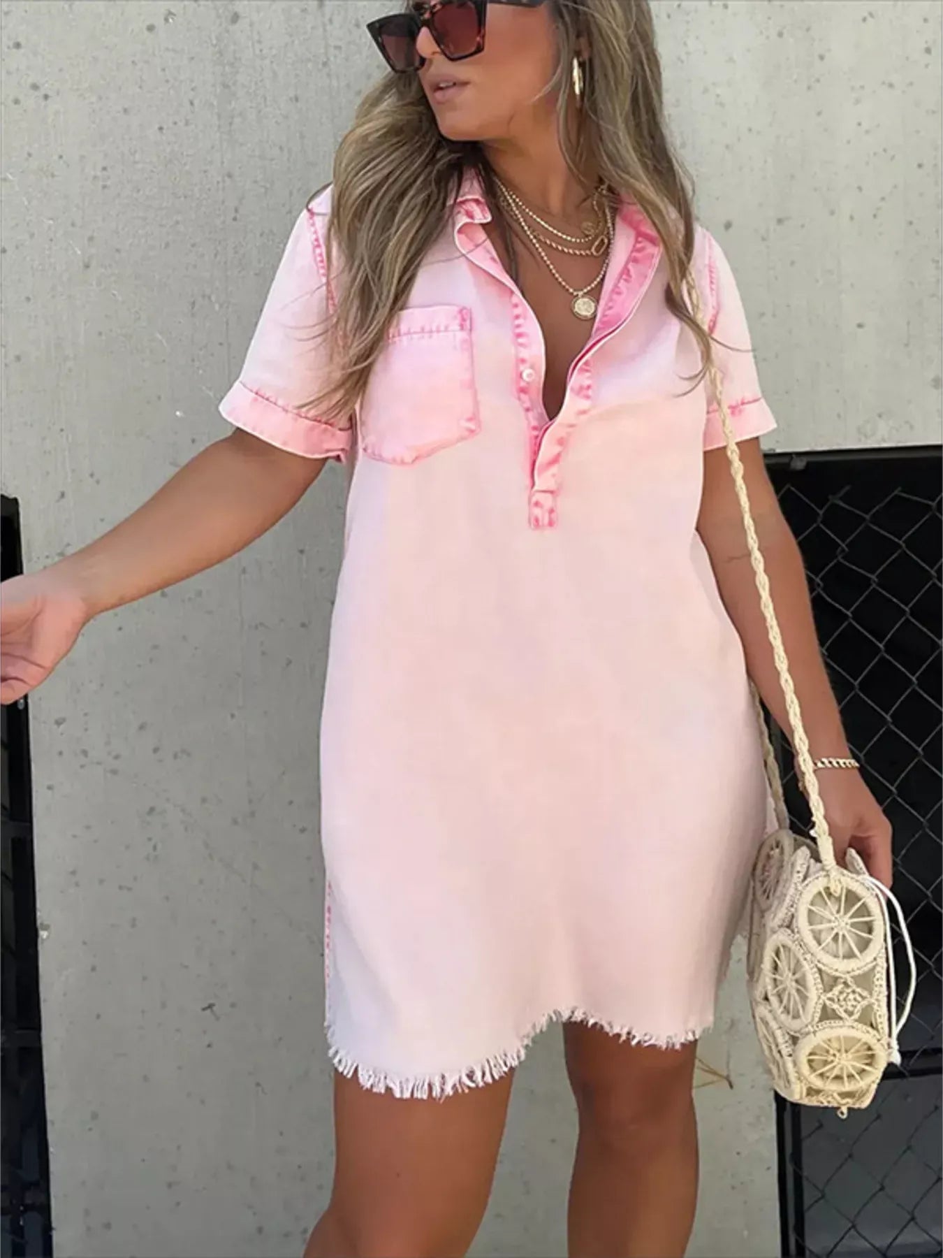 Full Size Raw Hem Short Sleeve Dress Plus Size