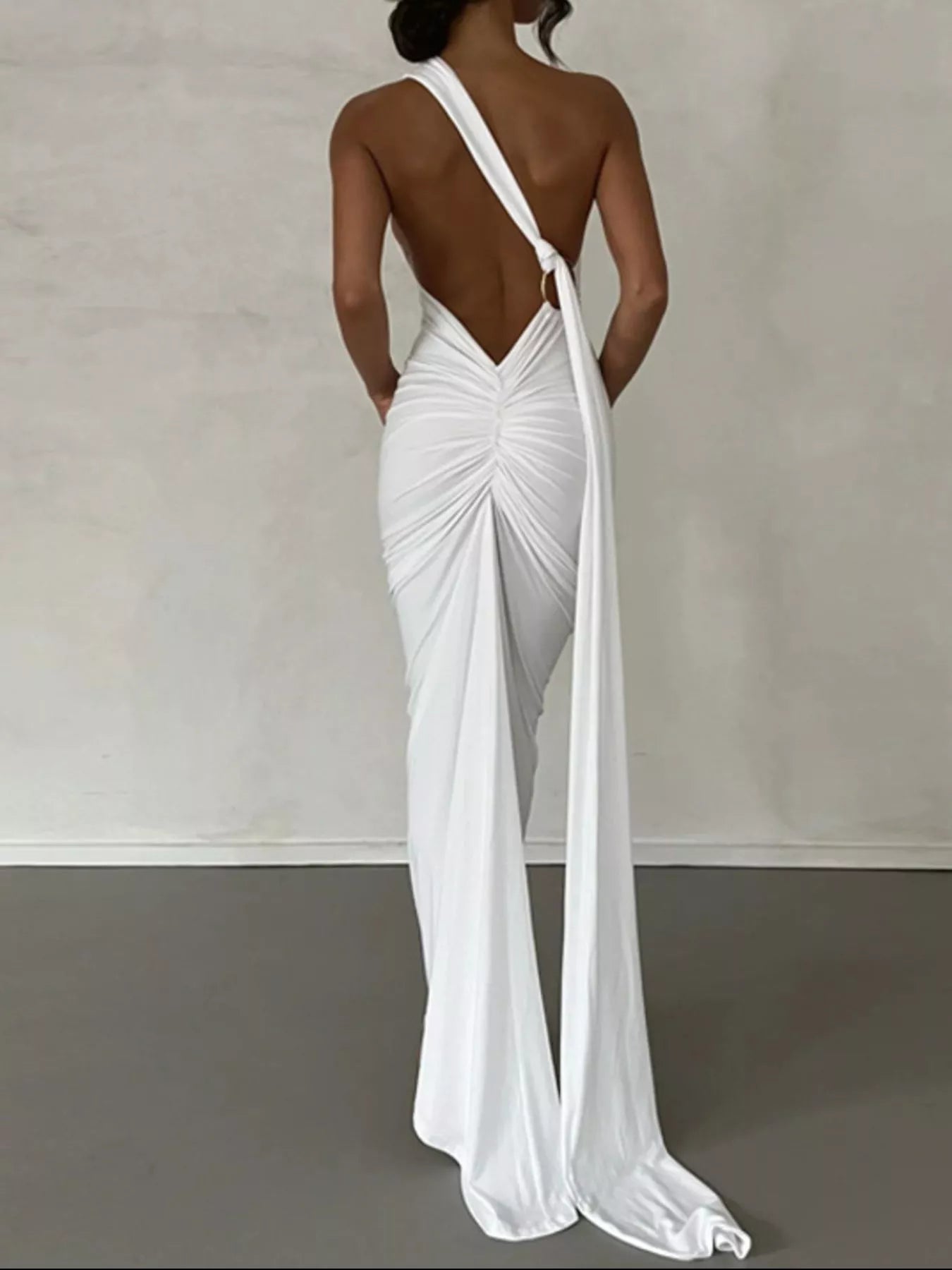Backless One-Shoulder Ruched Bodycon Maxi Dress