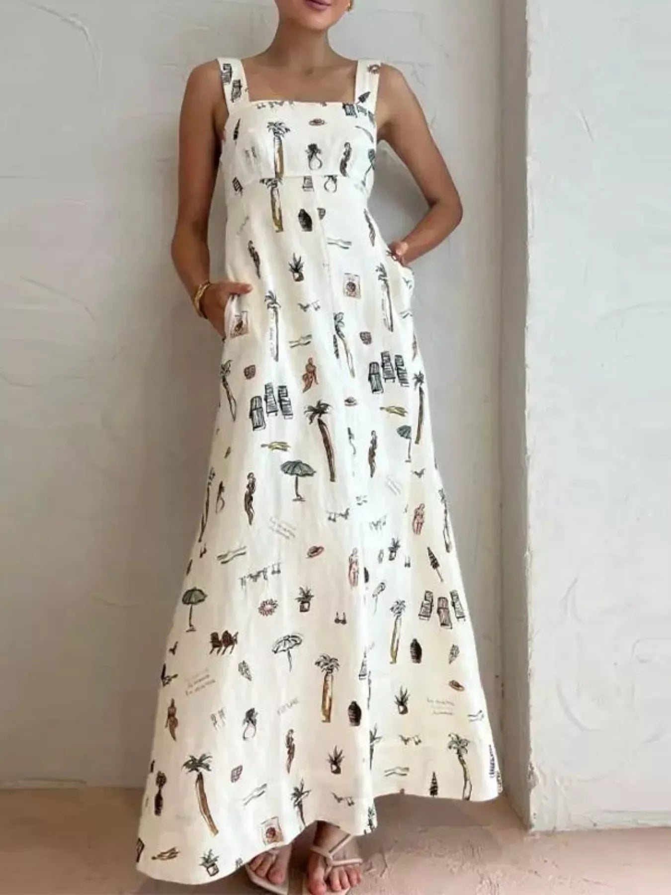 Printed Sleeveless Maxi Dress with Pockets