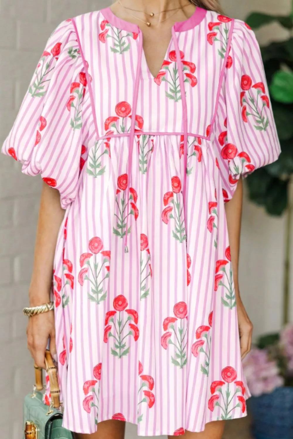 Striped Floral Print Mini Dress