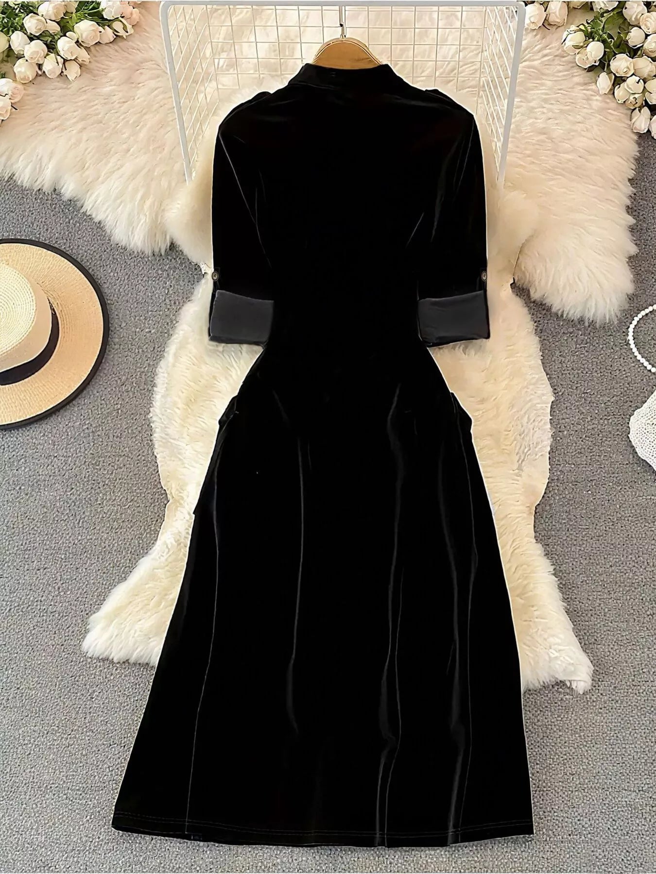 Velvet Button-Down Midi Dress