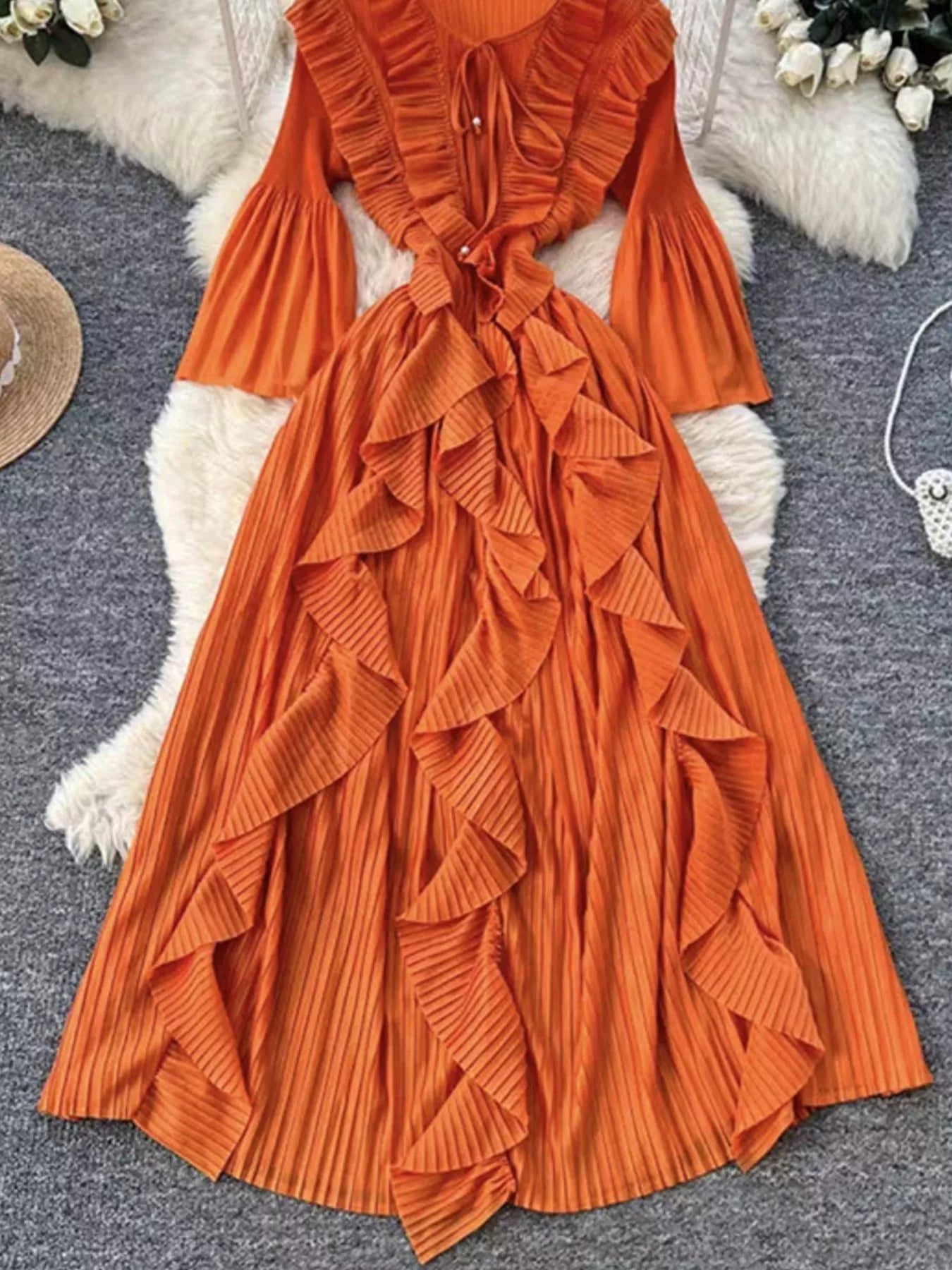 Ruffled A-Line Midi Dress