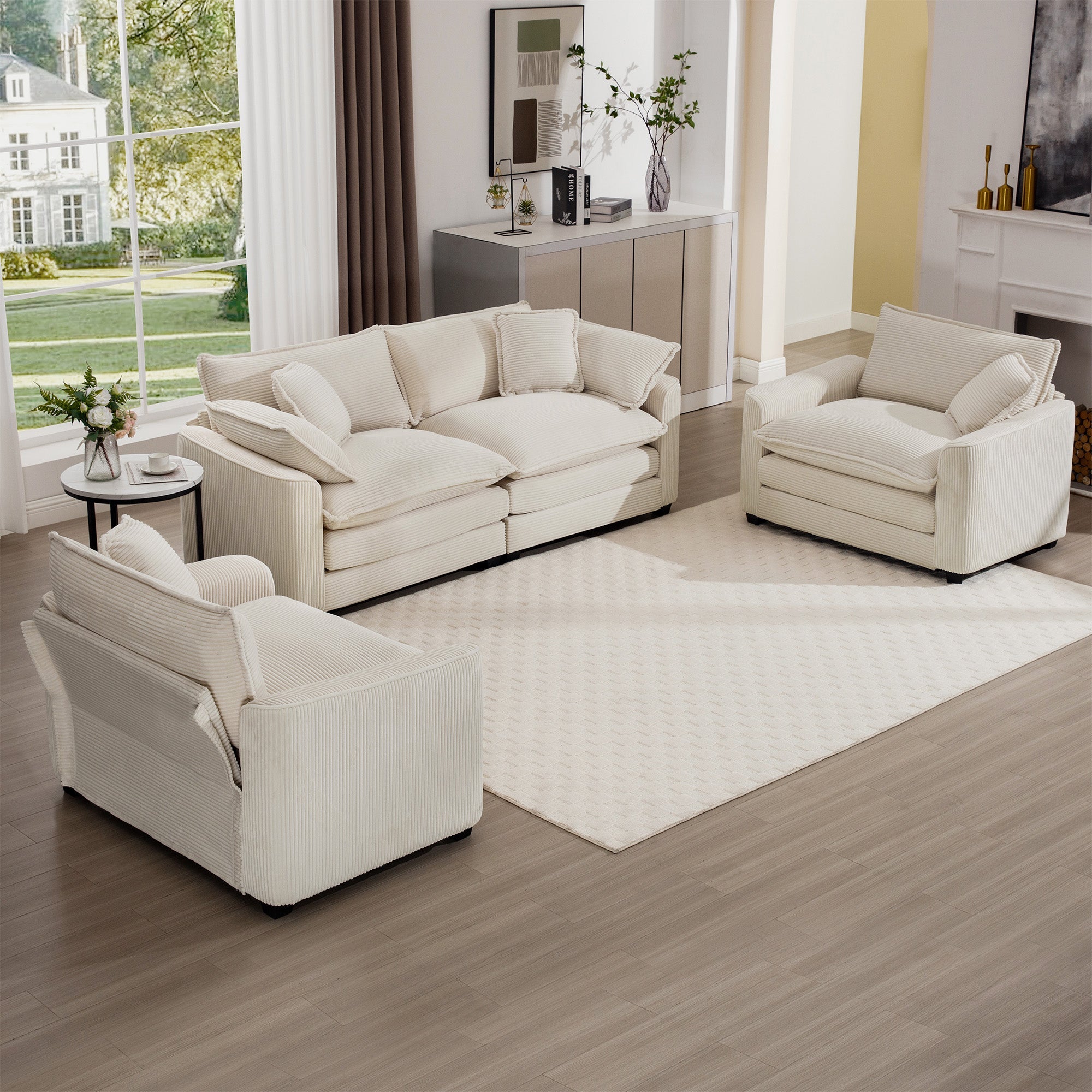 Warm and Cozy Sofa Set with Soft Cushions and Pillows