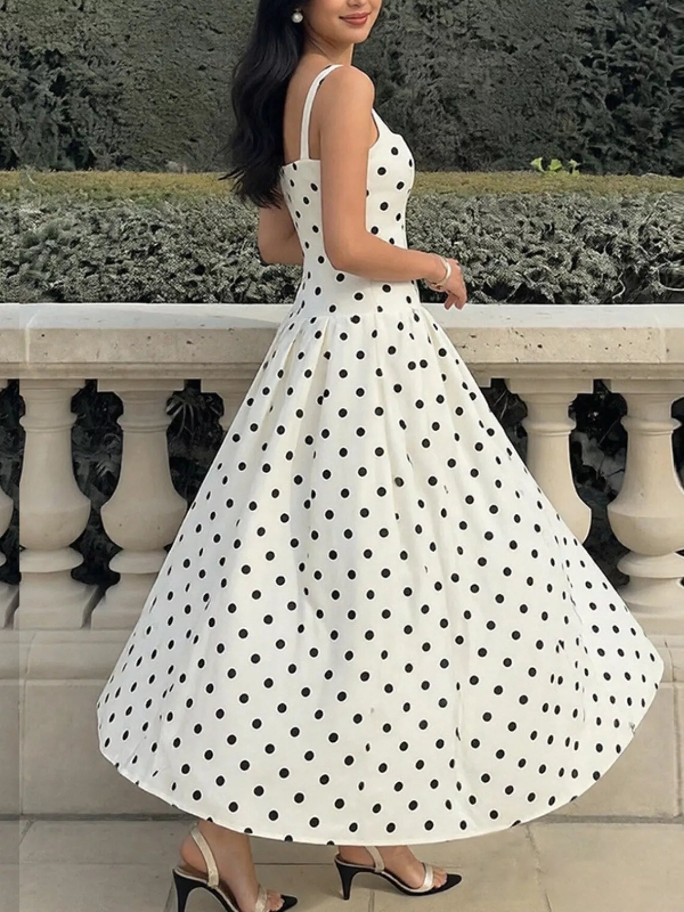 Polka Dot Square Neck Maxi Dress