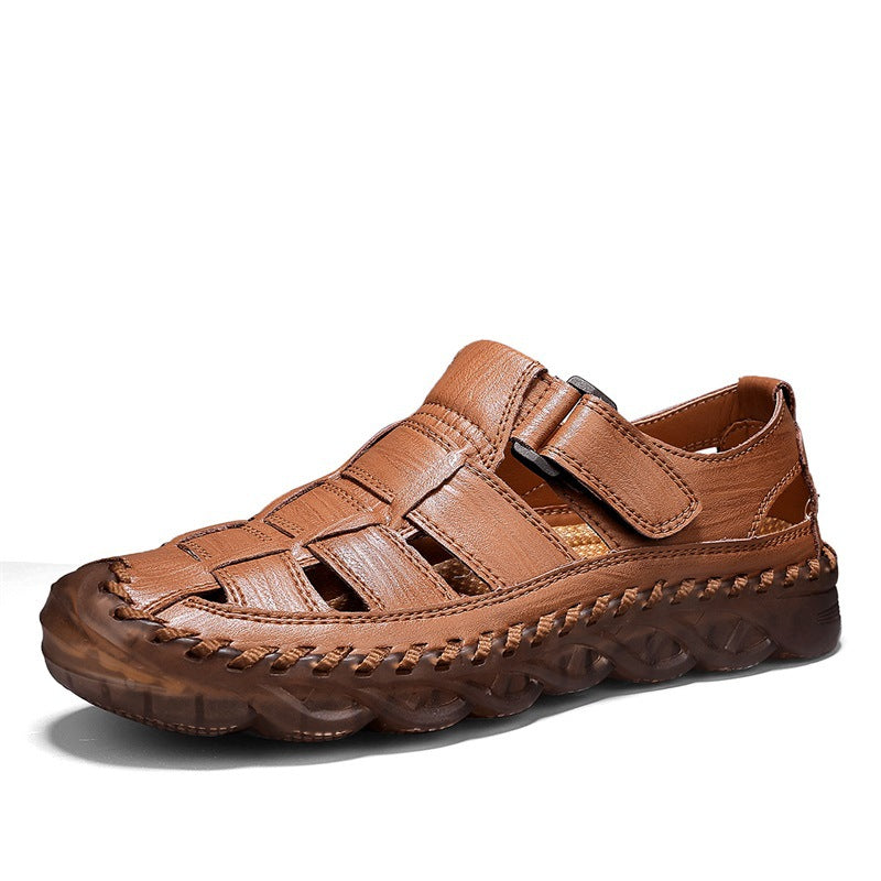 Mens Beach Sandals Outdoor Casual Leather Closed-Toe Wear-Resistant Breathable Shoes For Men