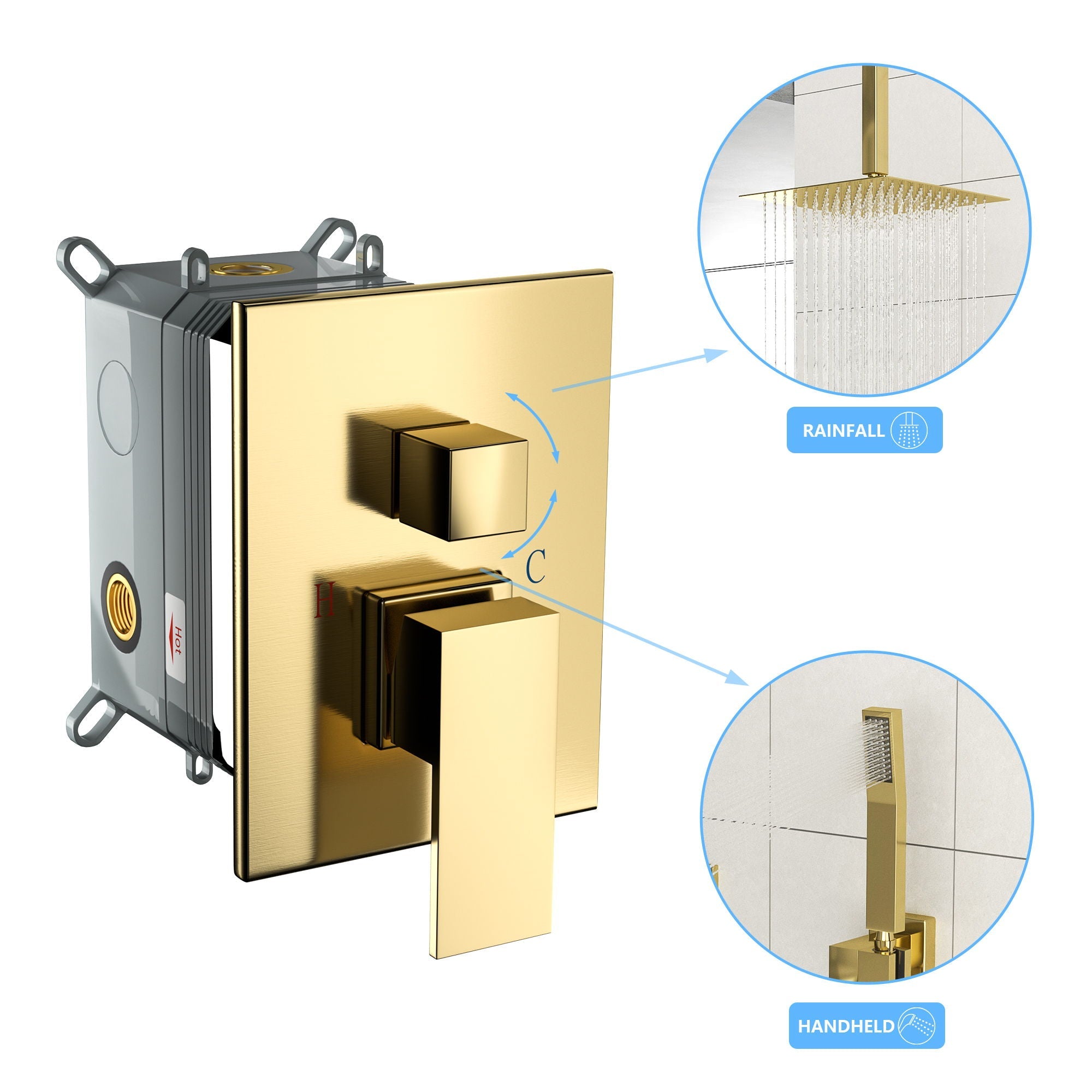 Modern Dual Shower Head System With 16" Ceiling Mount Finish, Stainless Steel And Brass