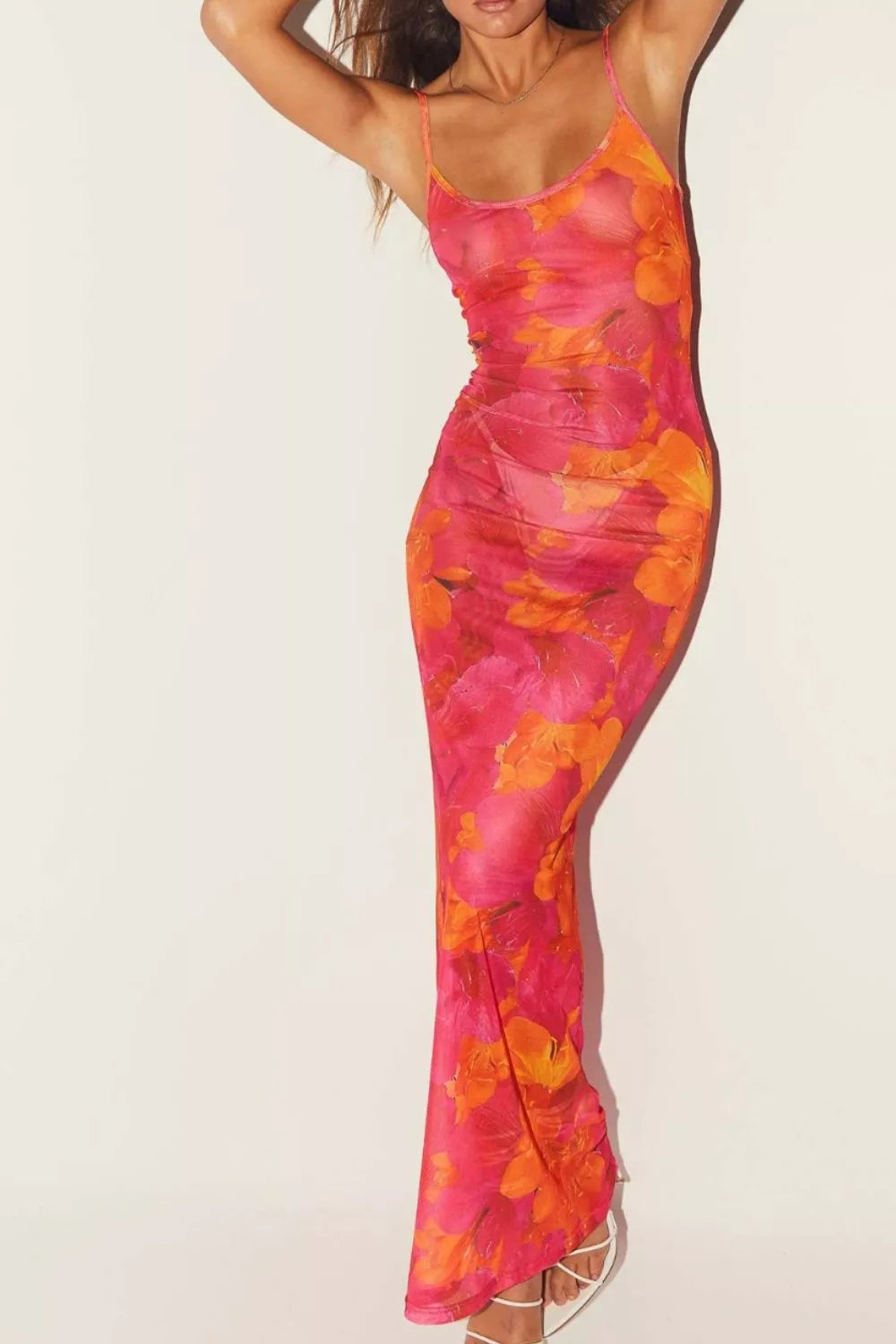 Floral Print Spaghetti Strap Bodycon Maxi Dress