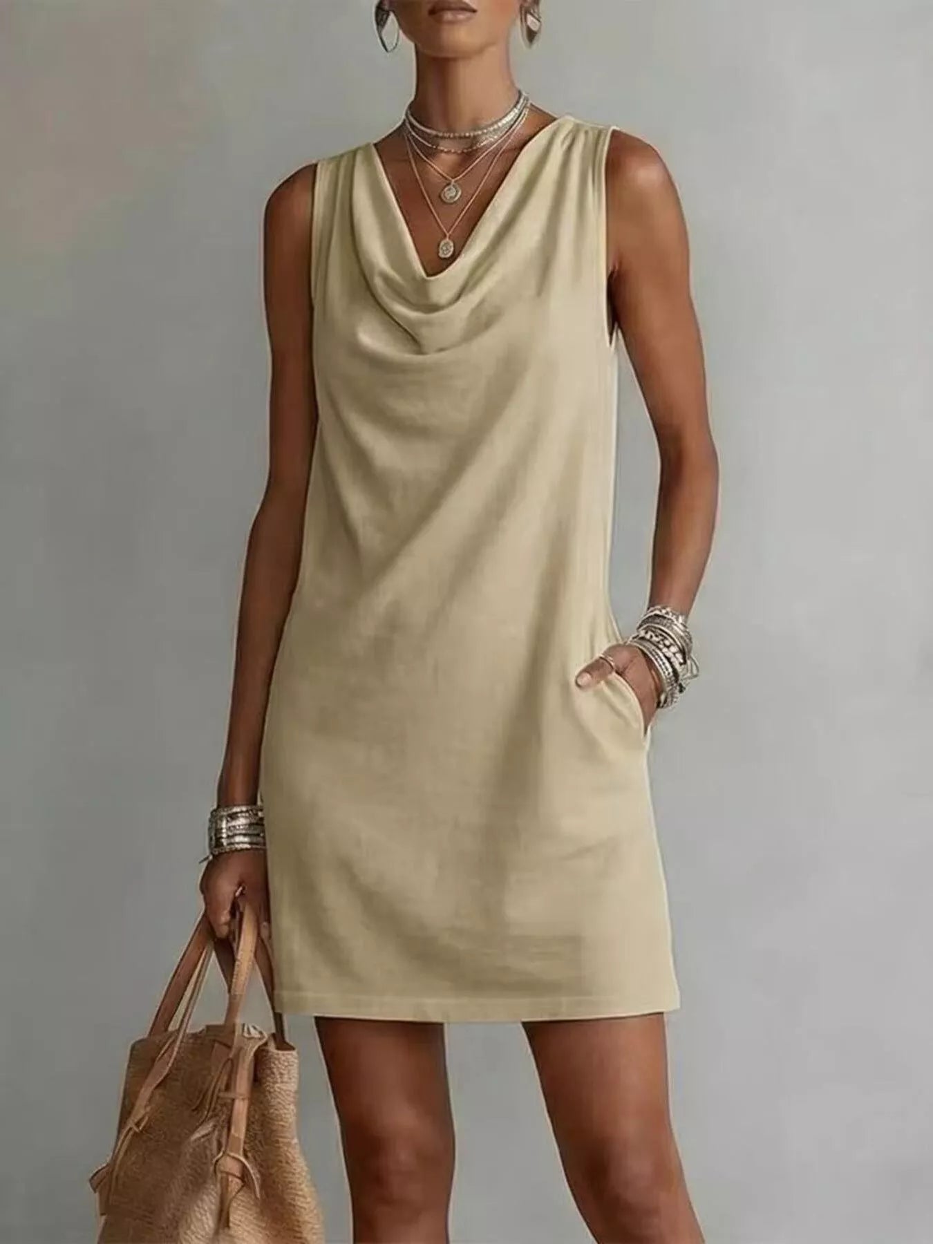 Full Size Sleeveless Cowl Neck Mini Dress Plus Size