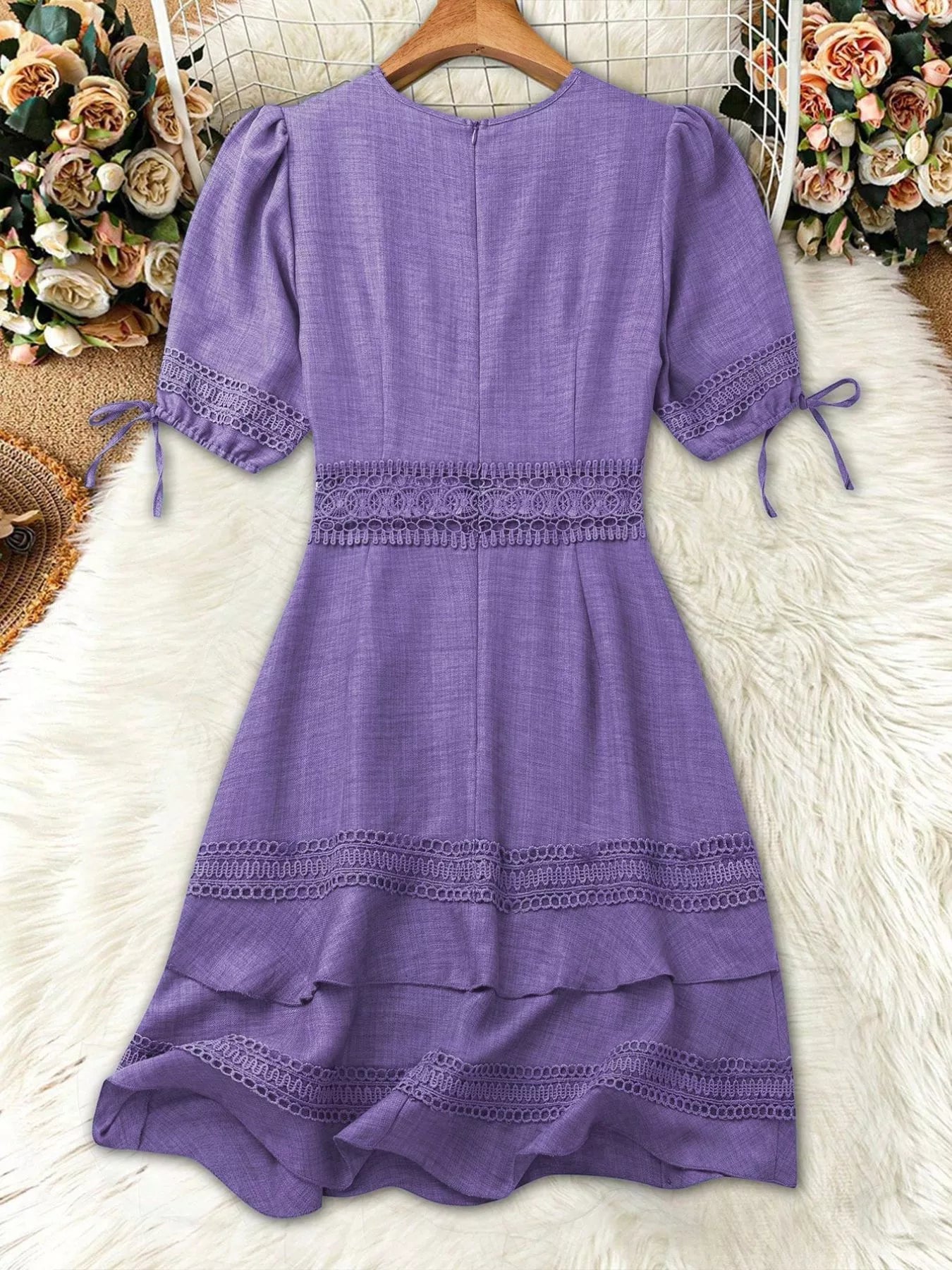 Lace Detail V-Neck Mini Dress