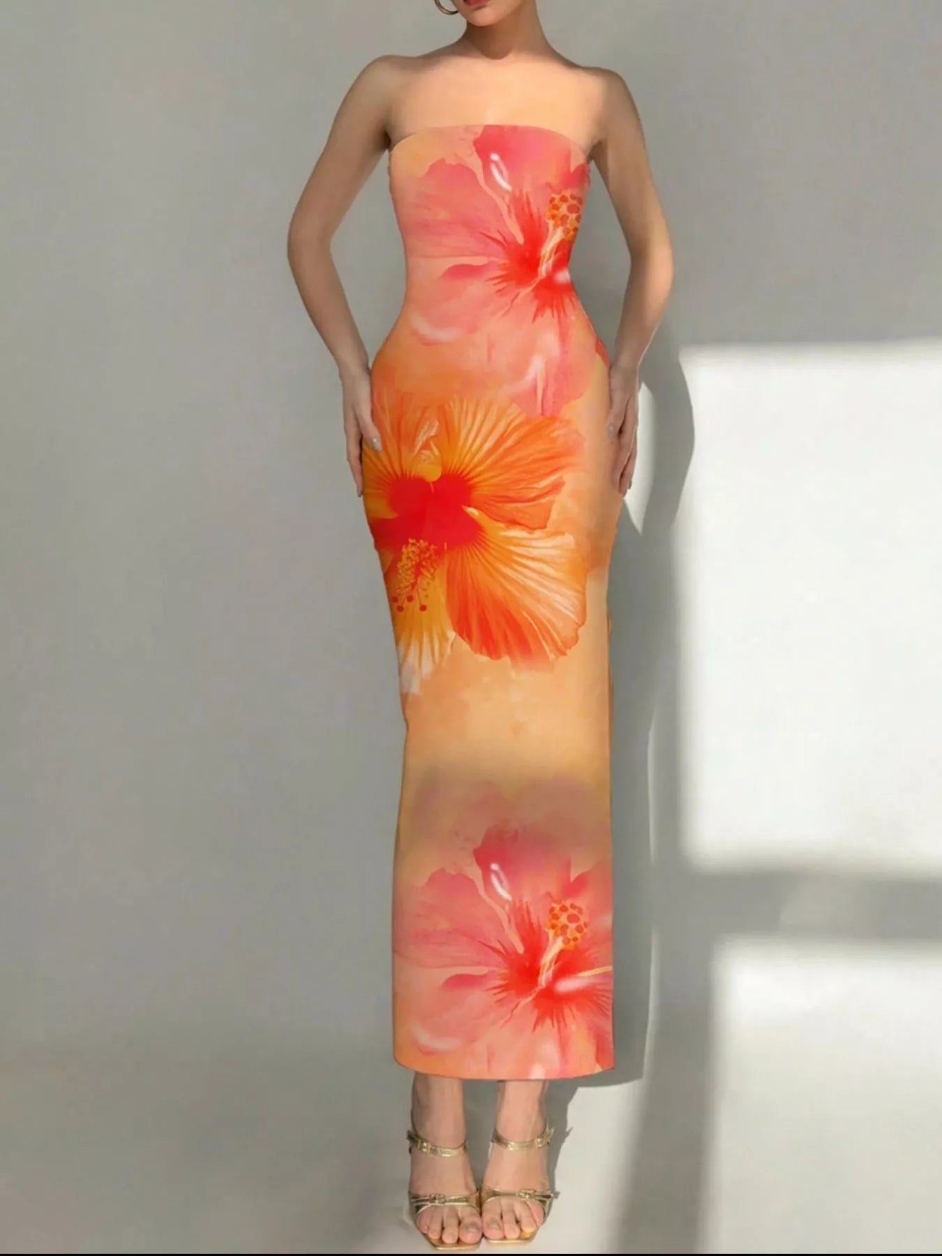 Tropical Flower Print Bodycon Tube Dress