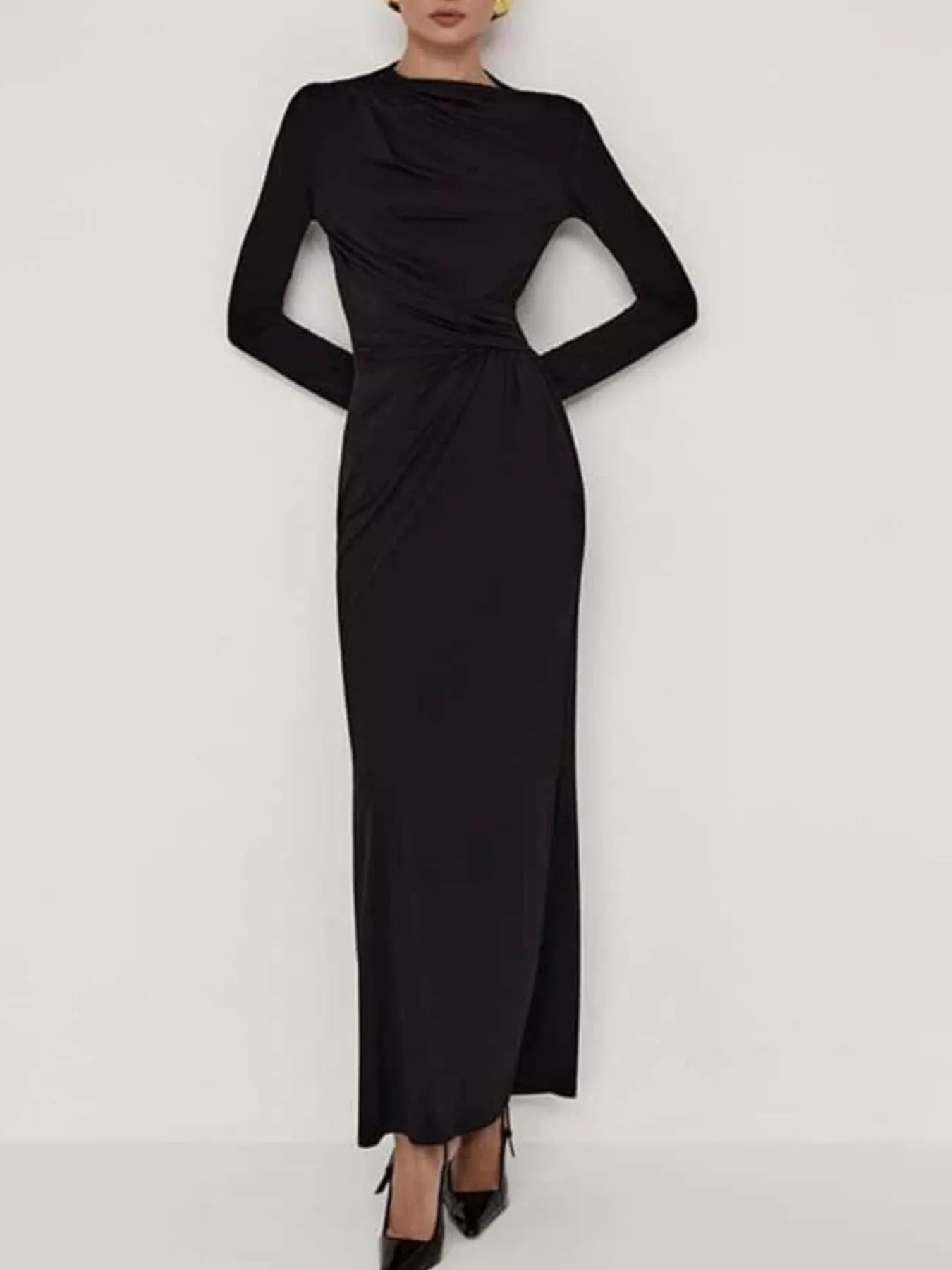 Ruched Long Sleeve Bodycon Maxi Dress