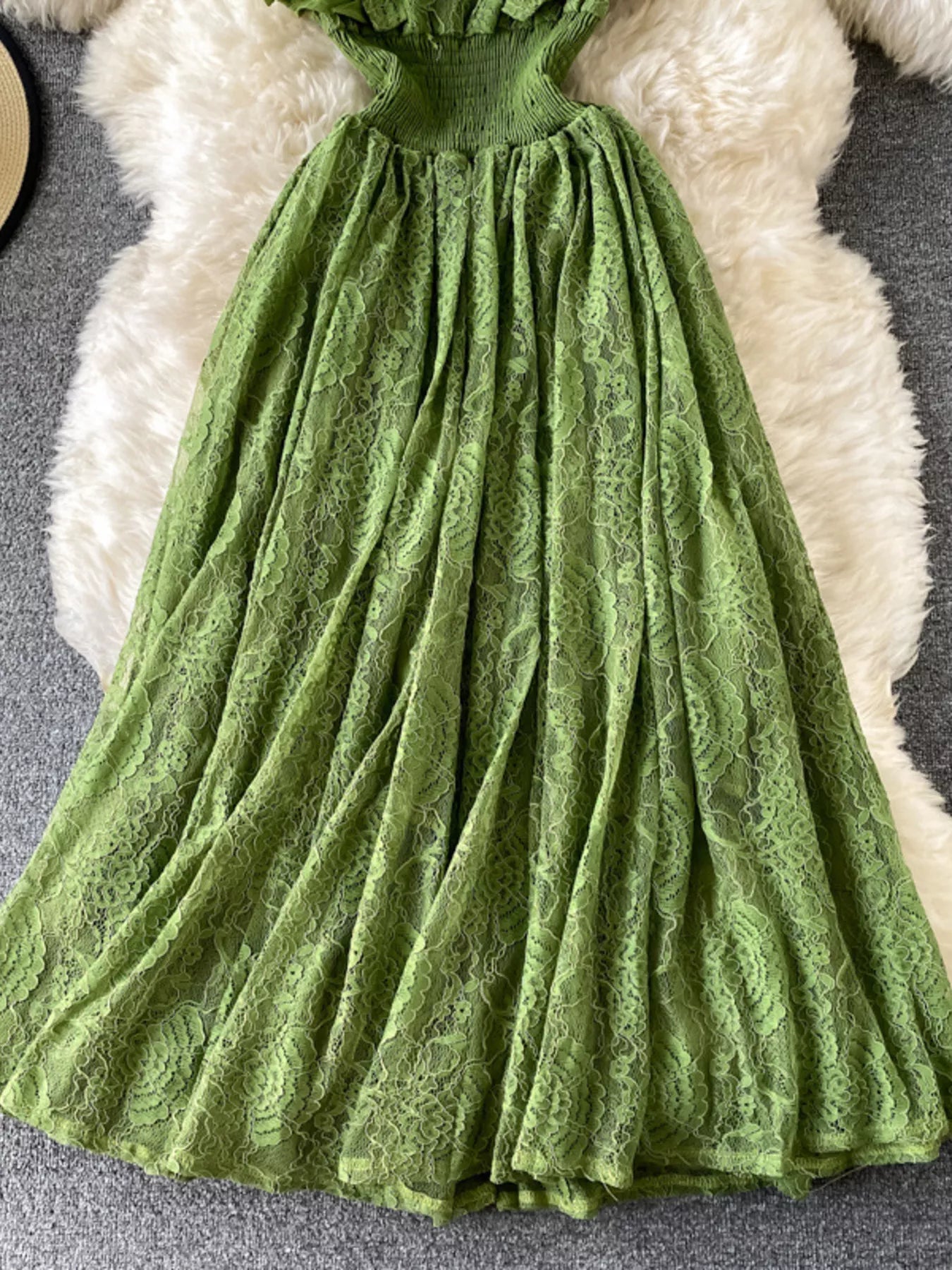 Ruffled Mock Neck Lace Maxi Dress