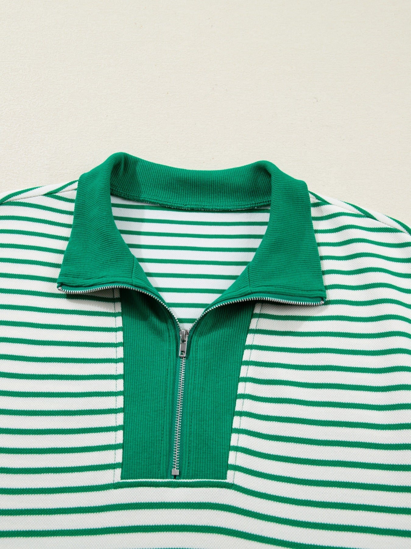 Stripe Quarter Zip Polo Collar T Shirt Dress with Pockets
