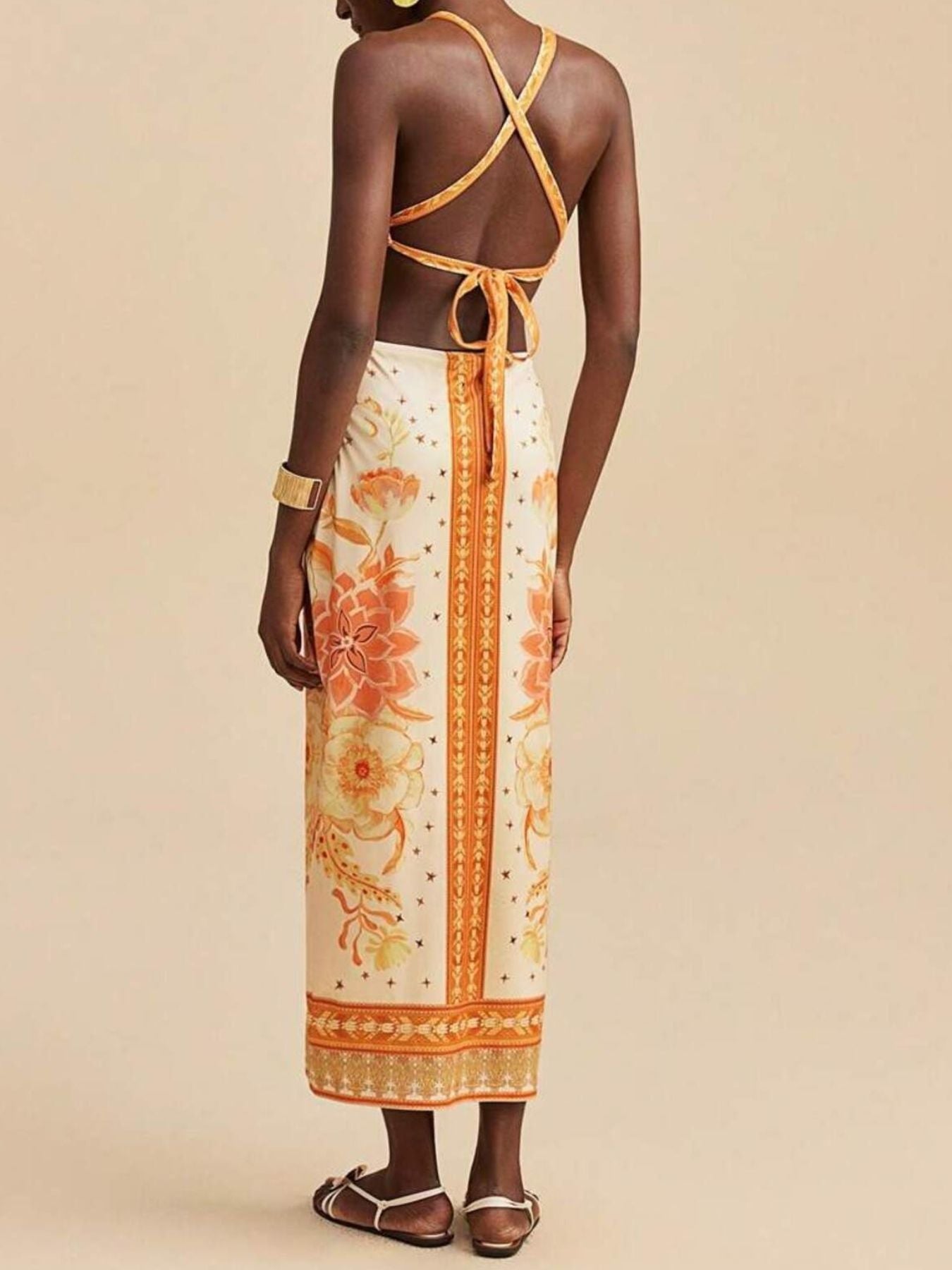 Floral Print Halter Neck Maxi Dress