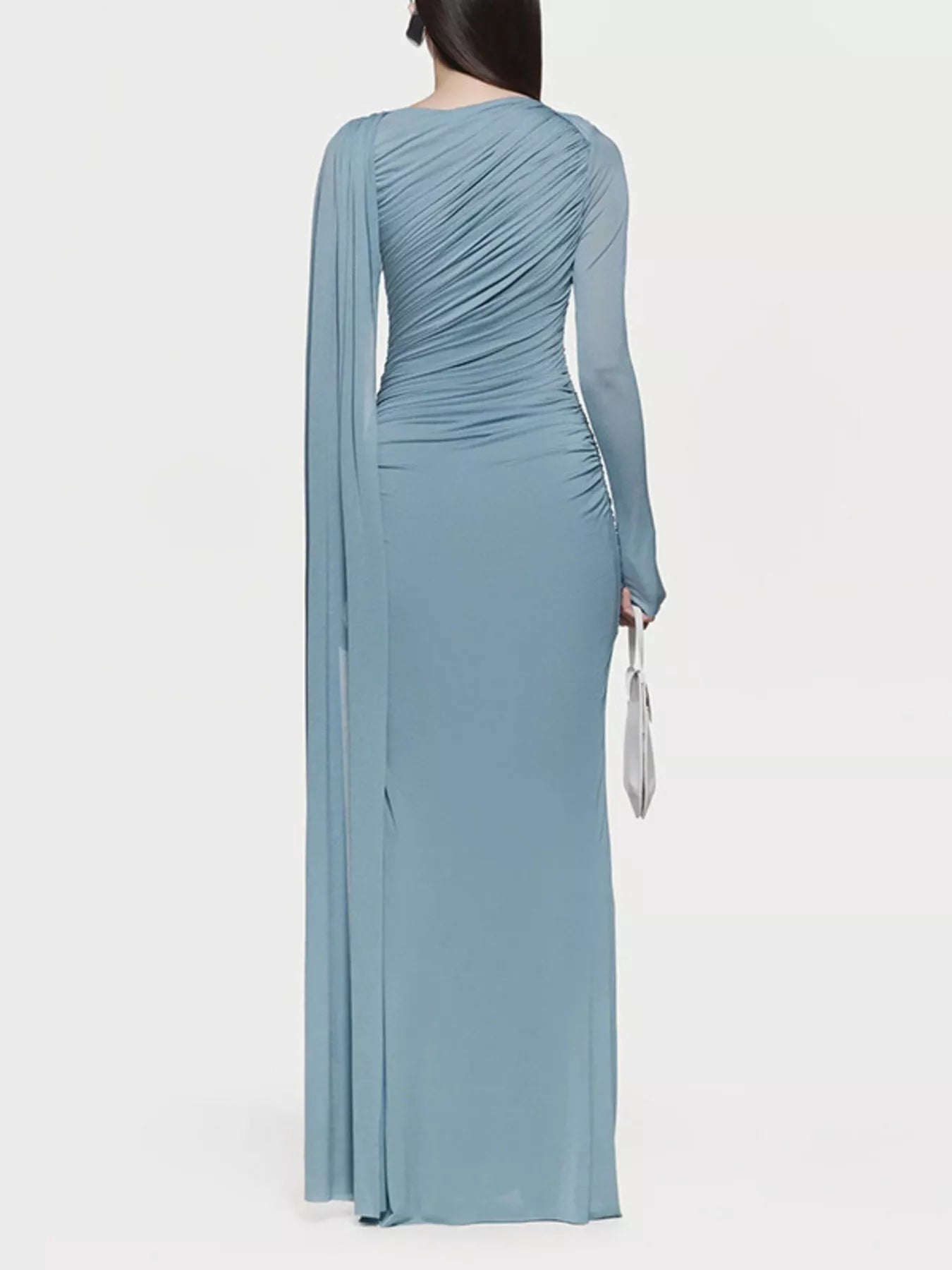 Ruched Draped Long Sleeve Maxi Dress