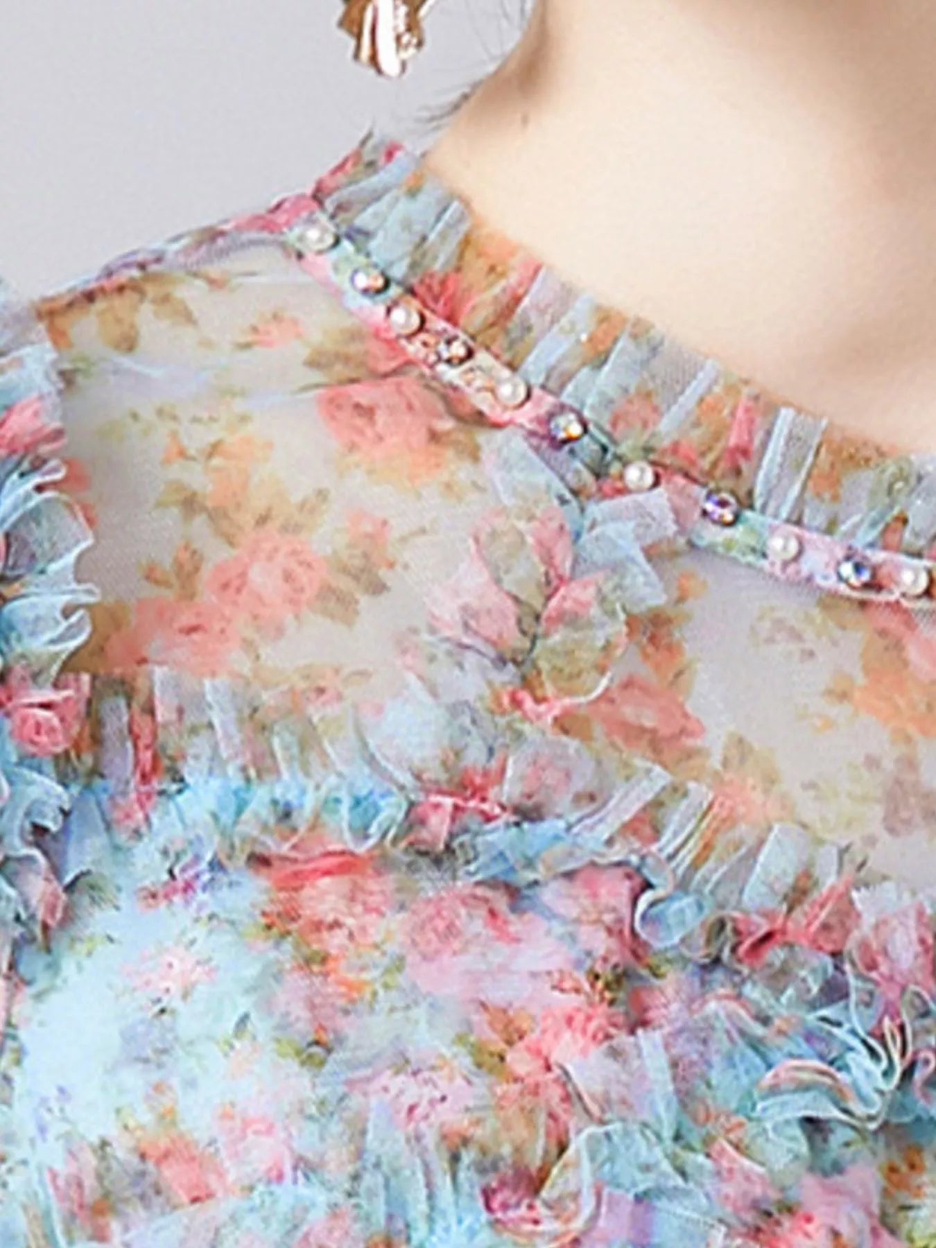 Frill Floral Print Short Sleeve Dress
