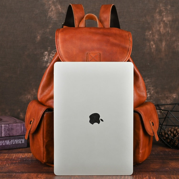 Retro Full-grain Leather Mens Backpack