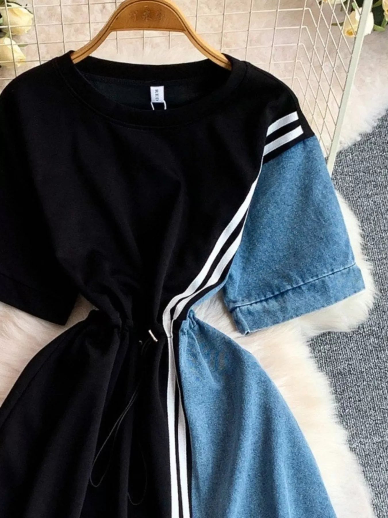 Color Block Short Sleeve Casual Dress