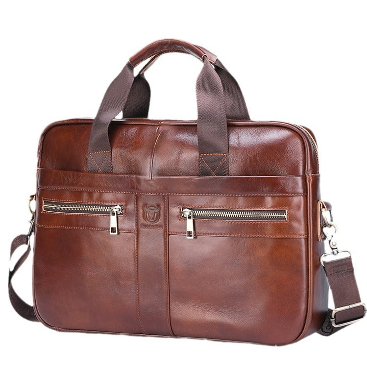 Leather Briefcase For Laptops Made From Full-grain Cowhide Professional Business Bag