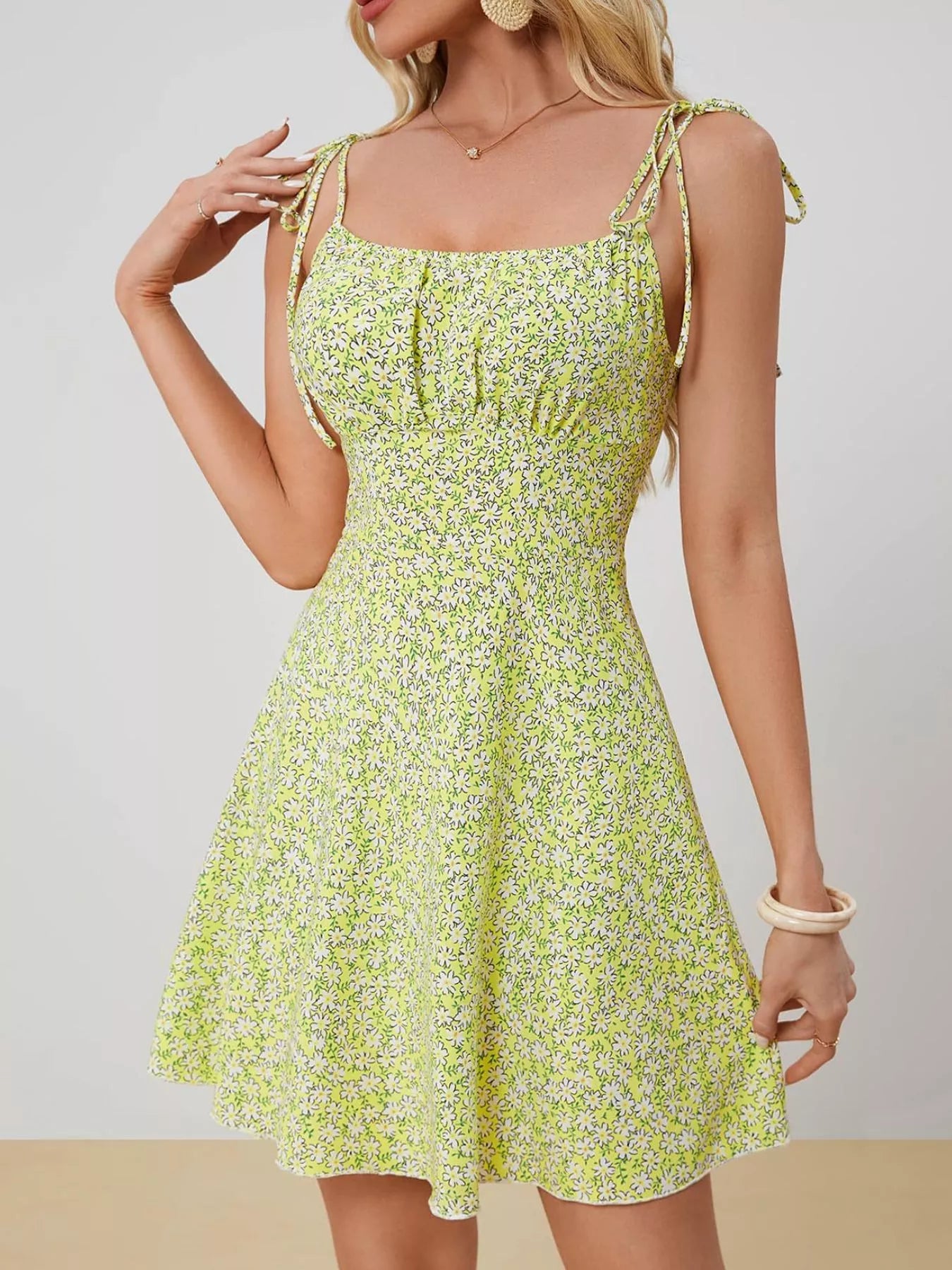 Floral Print Tie Strap Mini Dress