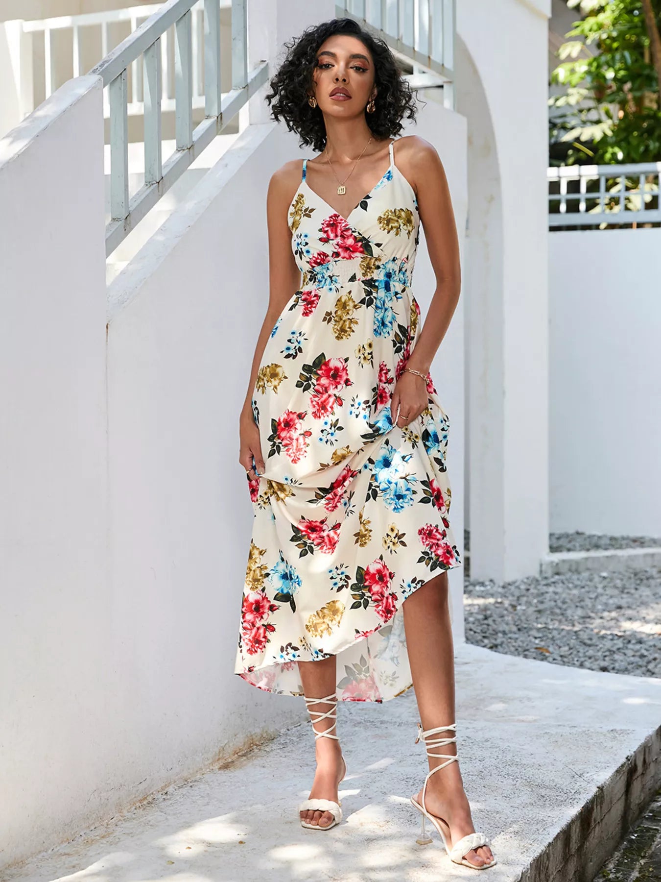 Floral Print Spaghetti Strap Midi Dress