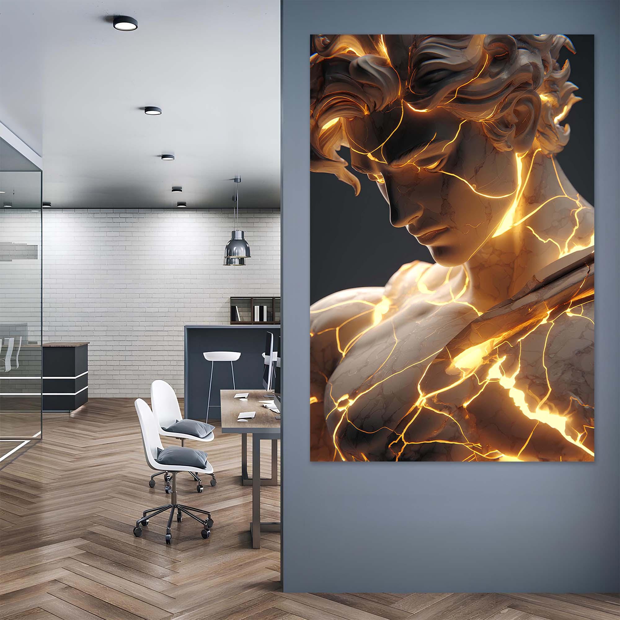 Glowing Marble Statue Tempered Glass Wall Art | Modern Mythology Wall Decor | Luminous Sculpture Print