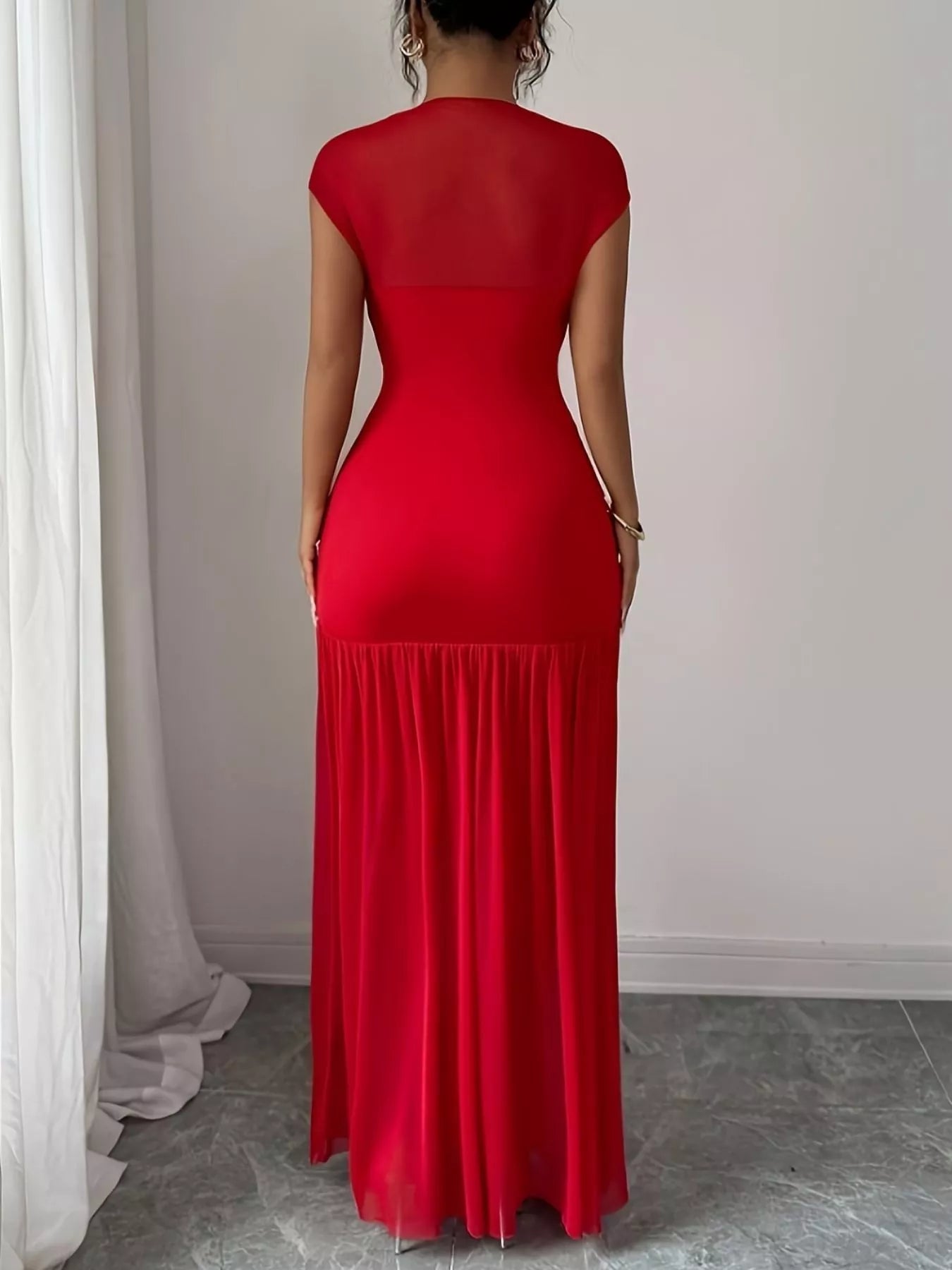 Ruched Cap Sleeve Maxi Dress