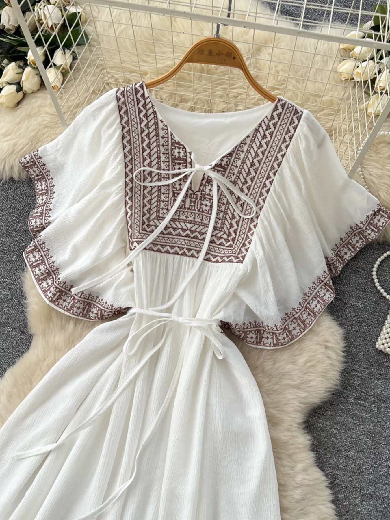 Tie Neck Short Sleeve Dress