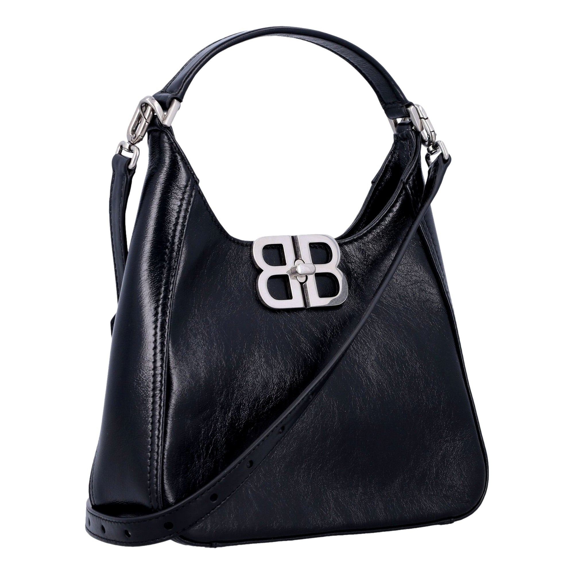 Balenciaga BB Soft Hobo Mini Black Smooth Calfskin Leather Shoulder Crossbody Bag