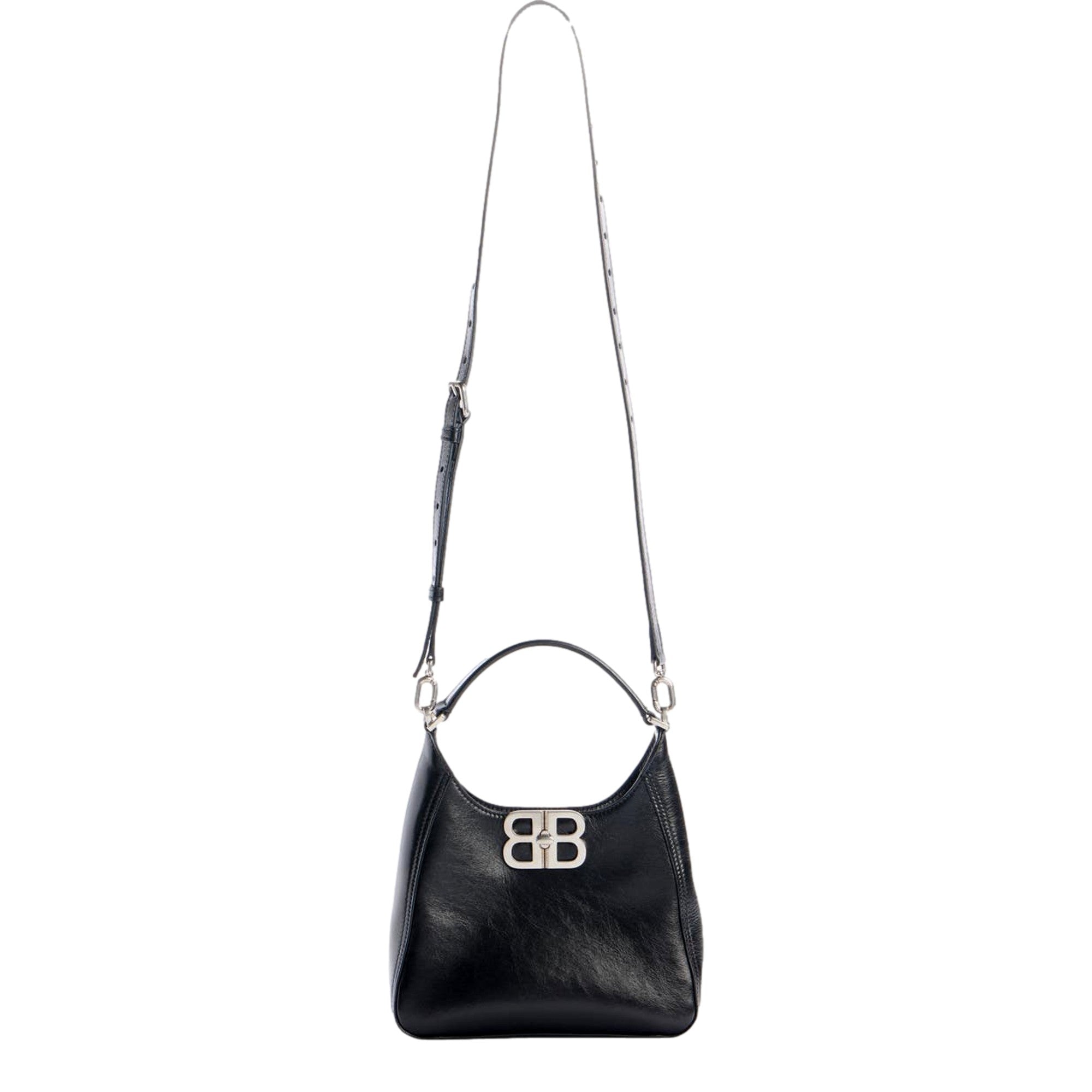 Balenciaga BB Soft Hobo Mini Black Smooth Calfskin Leather Shoulder Crossbody Bag