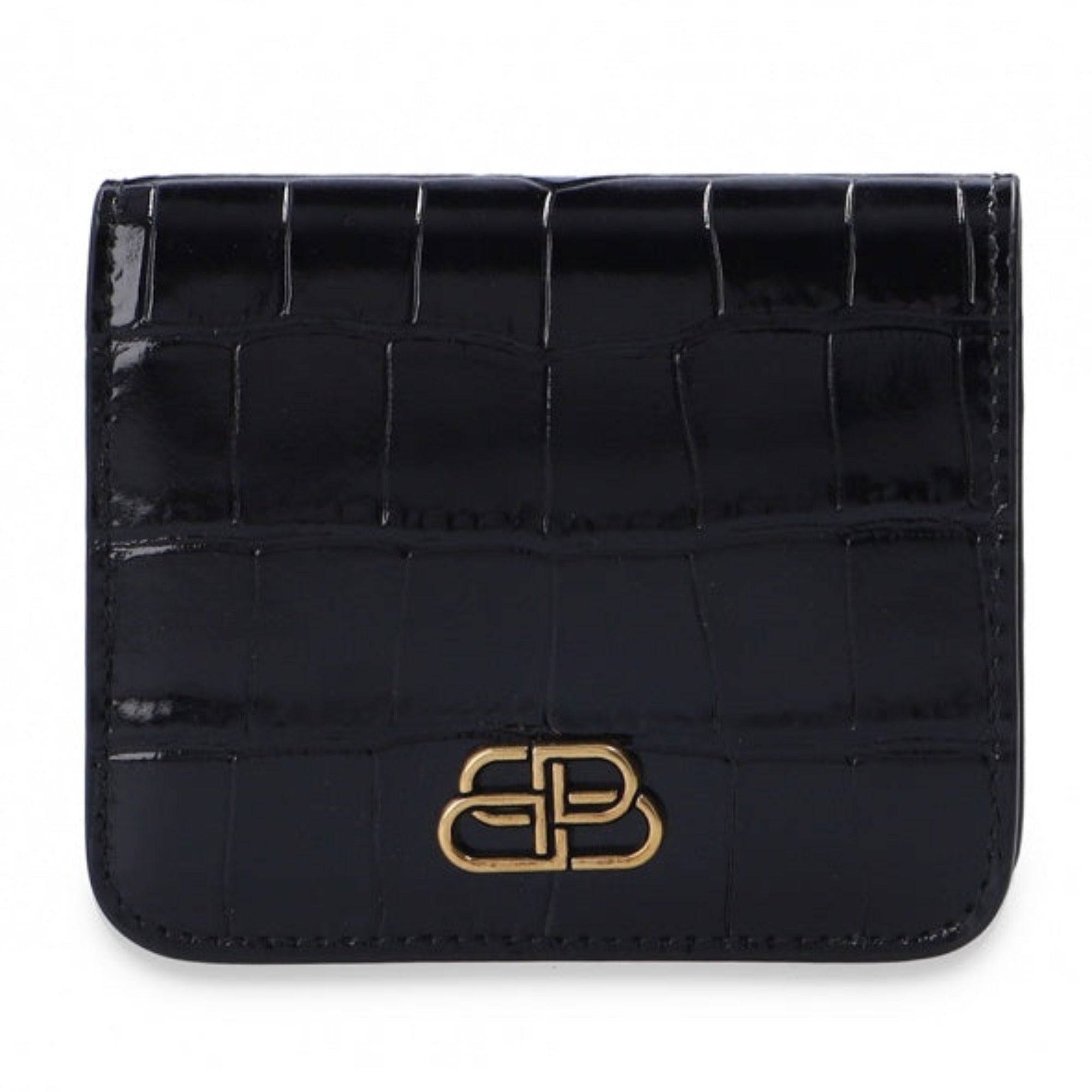 Balenciaga Black Crocodile Embossed Leather Wallet