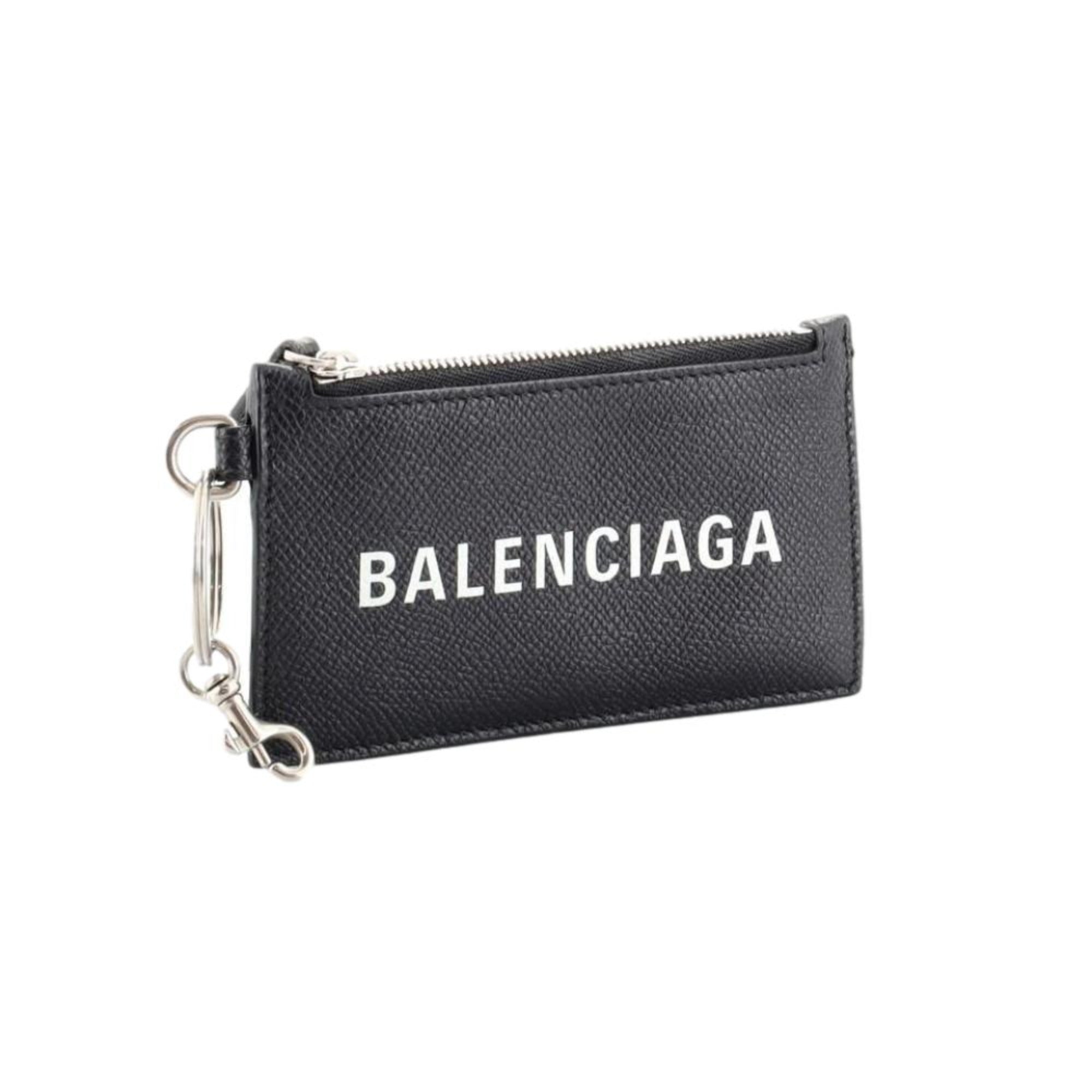 Balenciaga Cash Logo Neck Lanyard Card Holder Wallet Black Leather