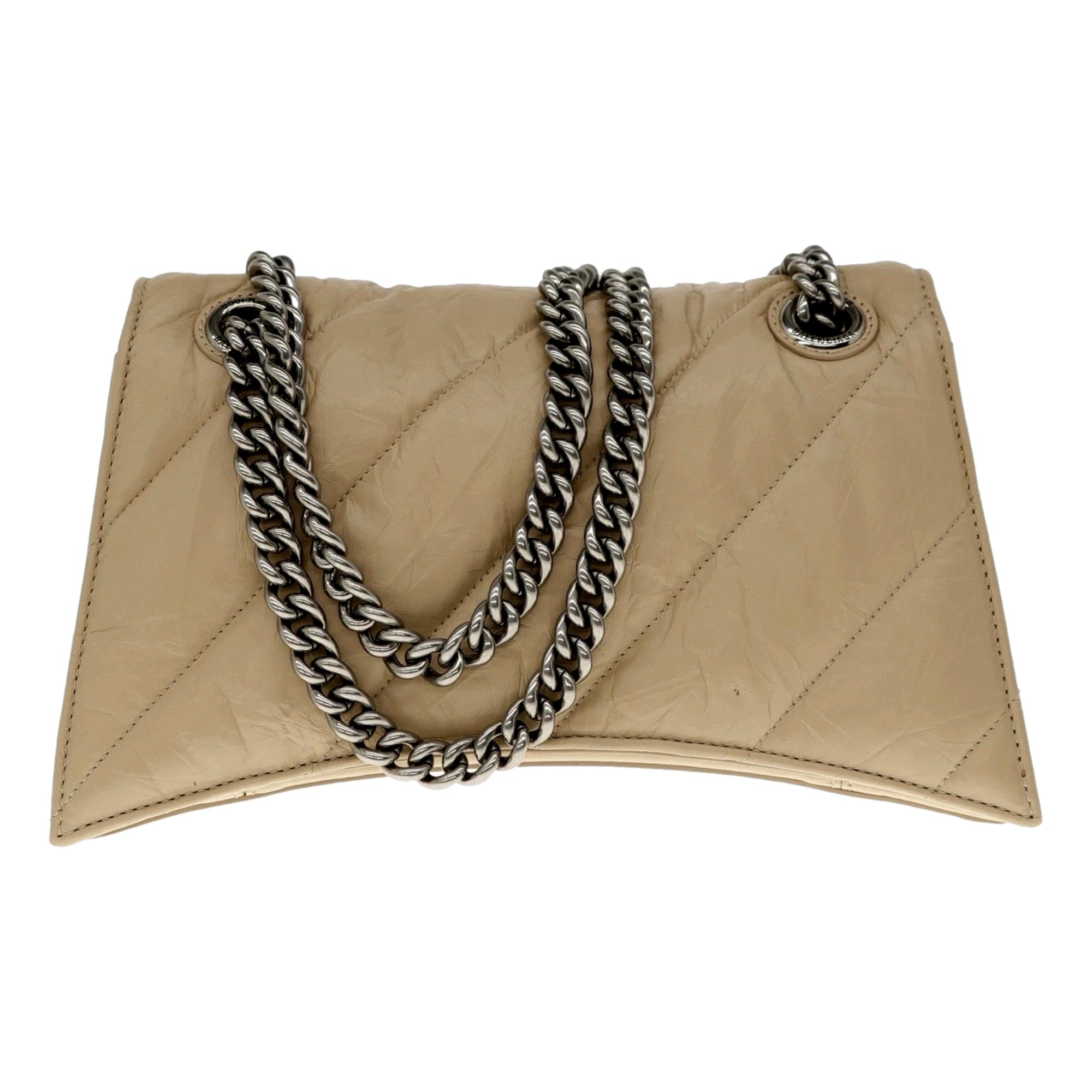 Balenciaga Crush Quilted Leather Chain Shoulder Bag Taupe Silver Hardware