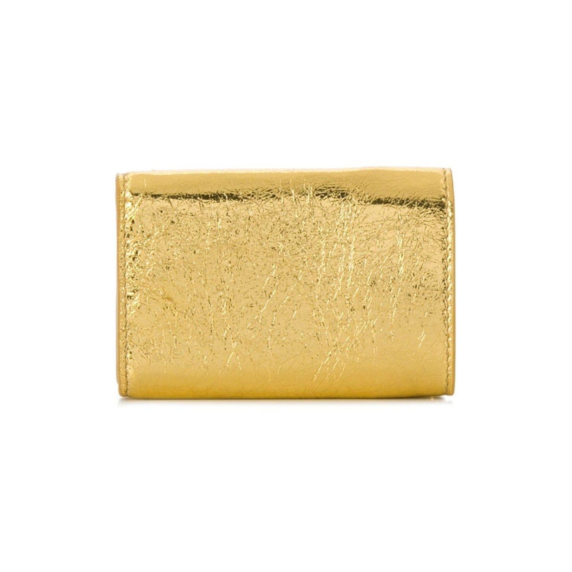 Balenciaga Papier Mini Trifold Wallet Metallic Gold Lambskin Leather