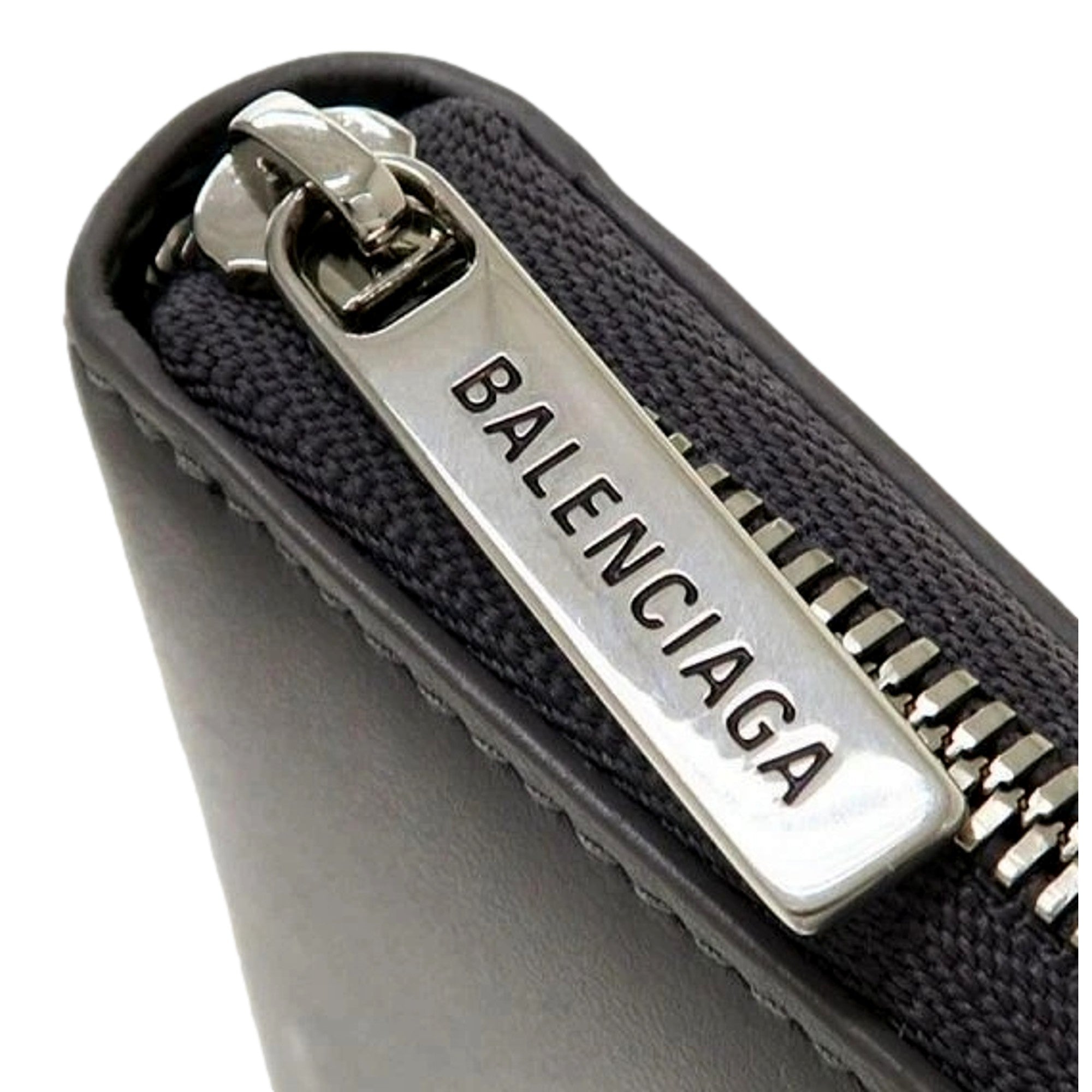 Balenciaga Smooth Calfskin Leather Zip Around Coin Case Wallet Gray Silver Hardware