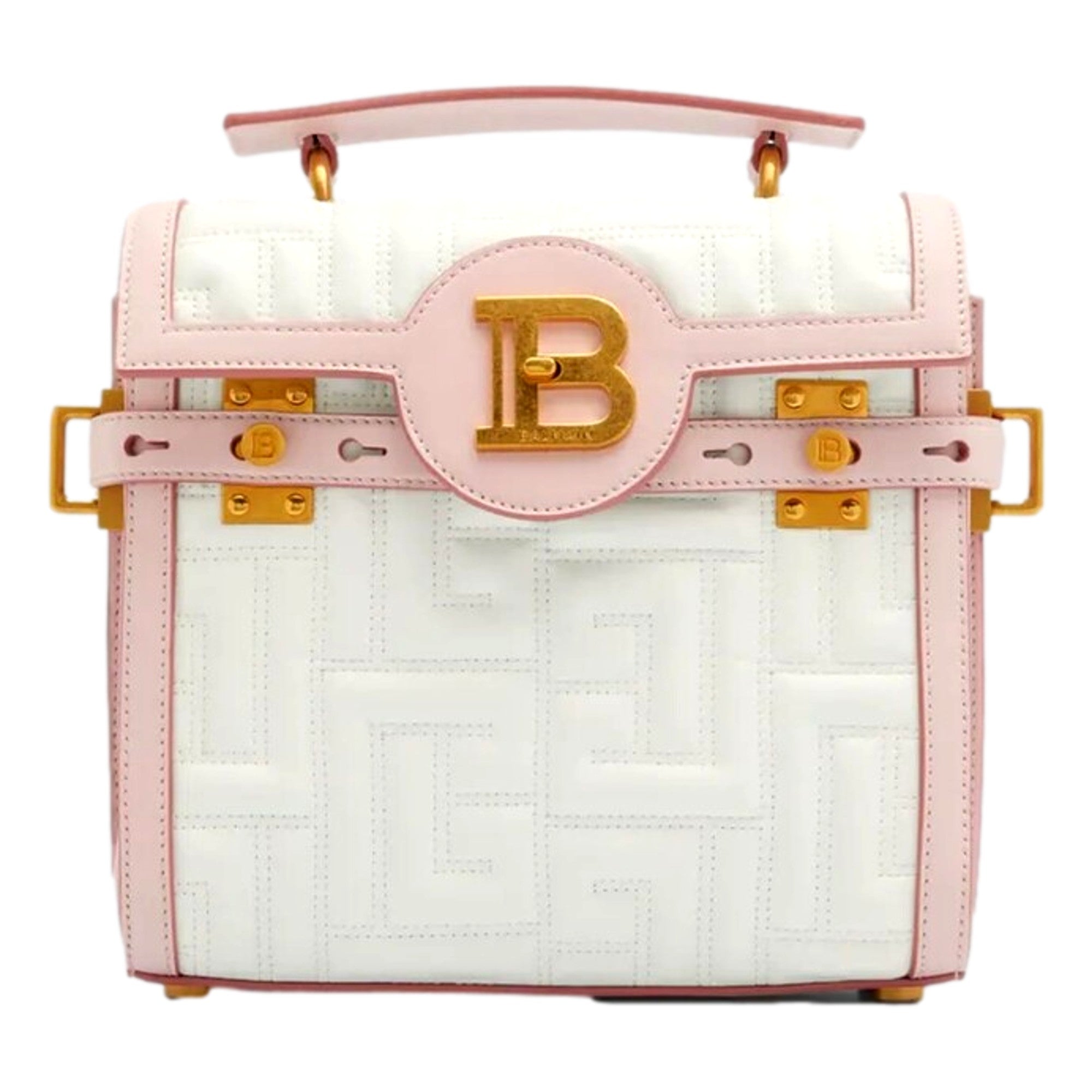 Balmain B-Buzz 23 Pink White Quilted Leather Tote Bag
